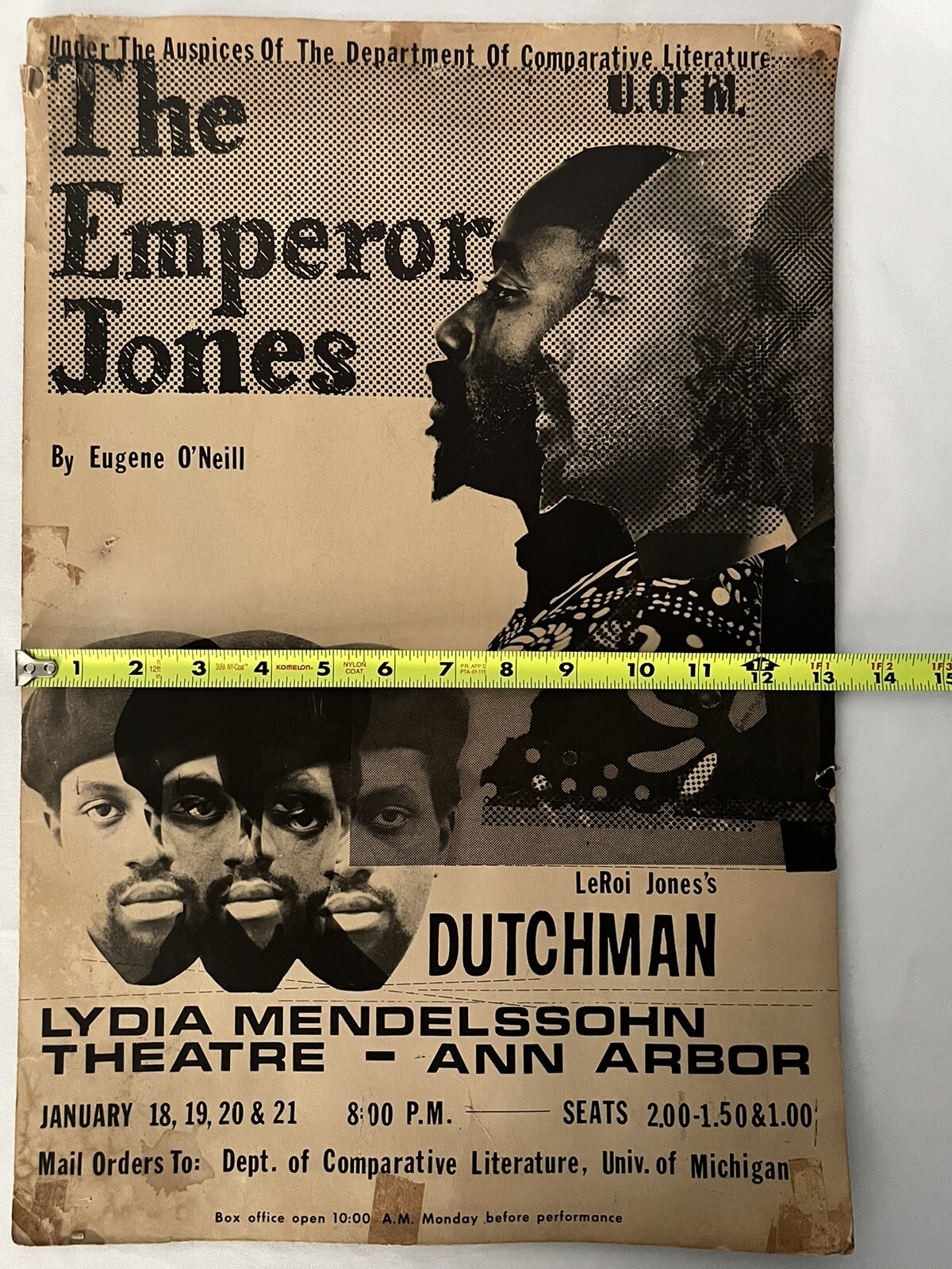 Vintage Rare 1964 LeRoi Jones Amiri Baraka DUTCHMAN U. Of Michigan Flyer Poster