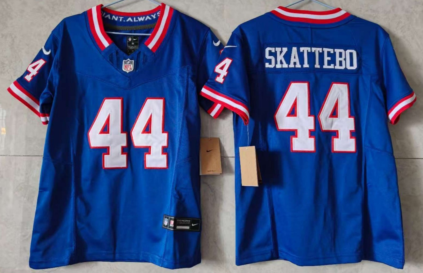 ​​Tariffs​ Free~YOUTH'S Cam Skattebo #44 Giants FUSE Throwback Royal Sewn Jersey