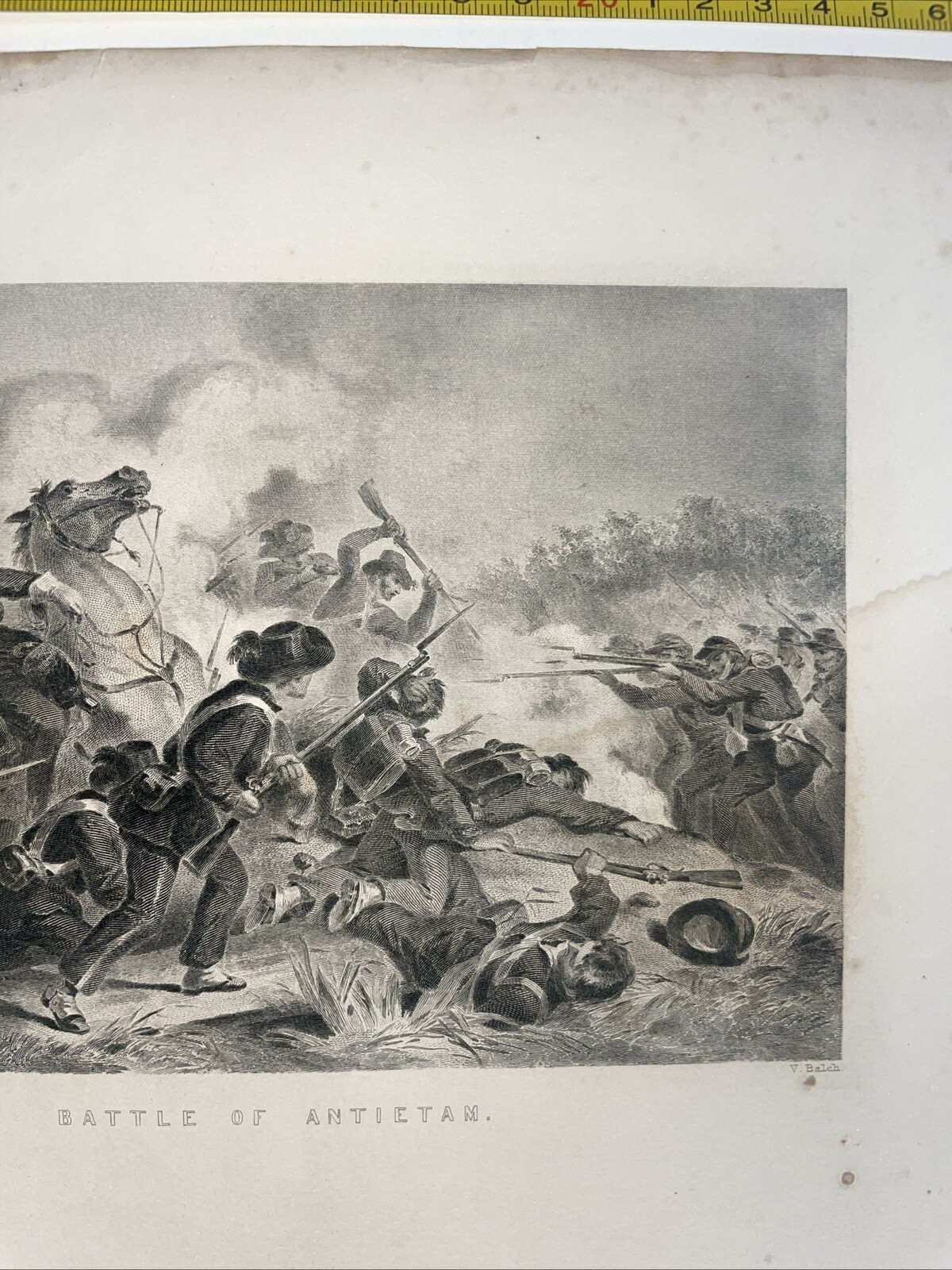 Vintage Civil War Engraving “Battle Of Antietam” V. Balch
