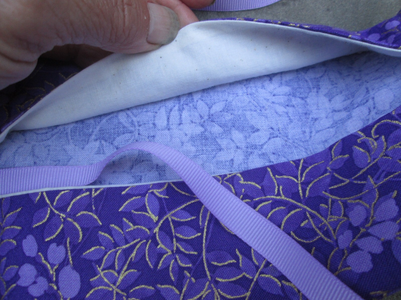 REENACTOR 18THC REV WAR COLONIAL POCKET COTTON VIOLET LILAC RIBBON PURPLE GOLD