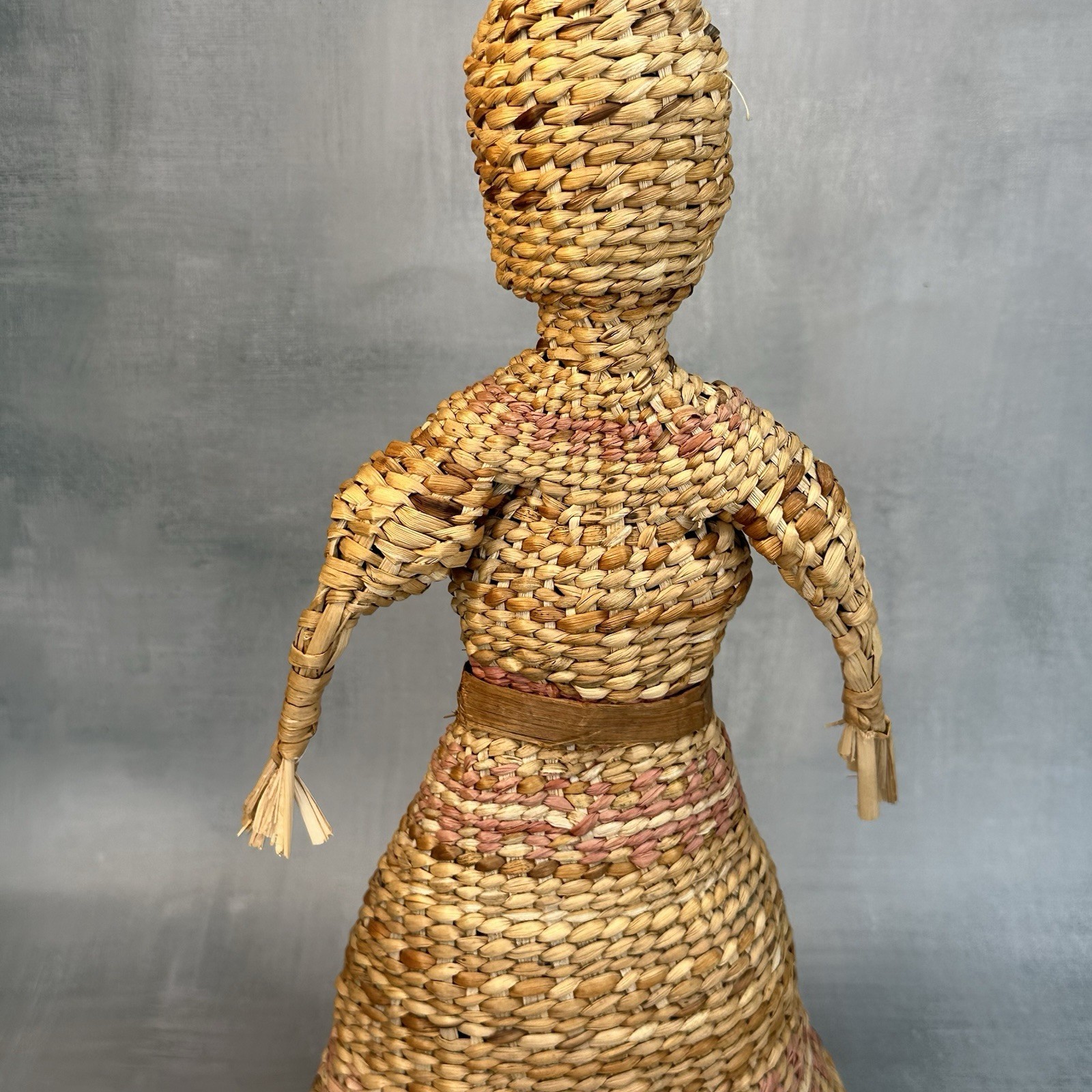 Vintage Native American Skokomish Basketry Basket Doll Woman Dress 13”