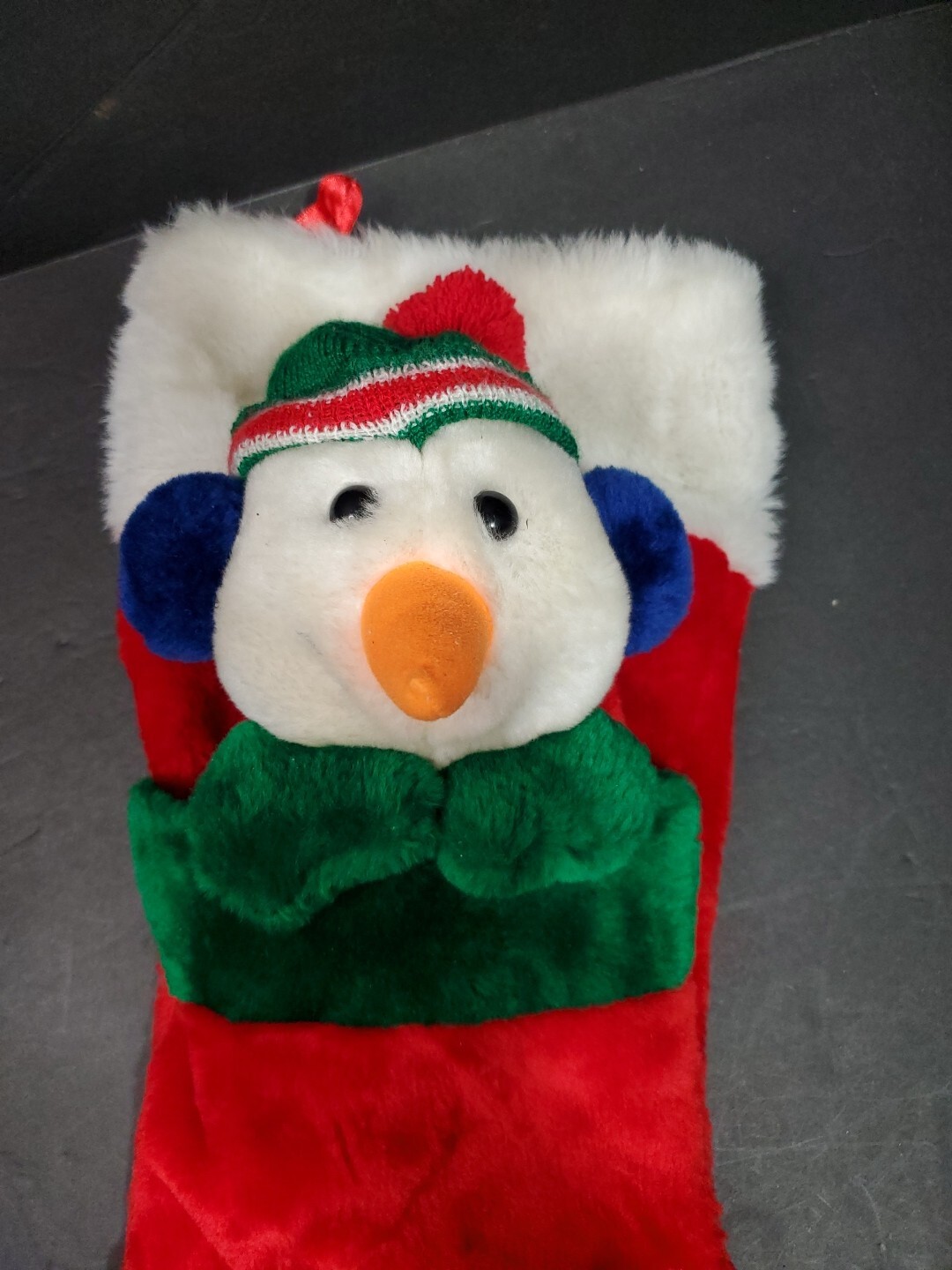 INTL ART ENTERPRISES PLUSH FAUX FUR SNOWMAN CHRISTMAS STOCKING RED WHITE 19.5"