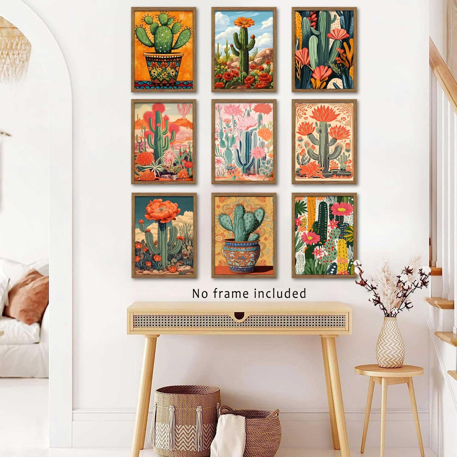 Vintage Desert Cactus Wall Art Prints Set of 9 – Mexican Botanical Cactus