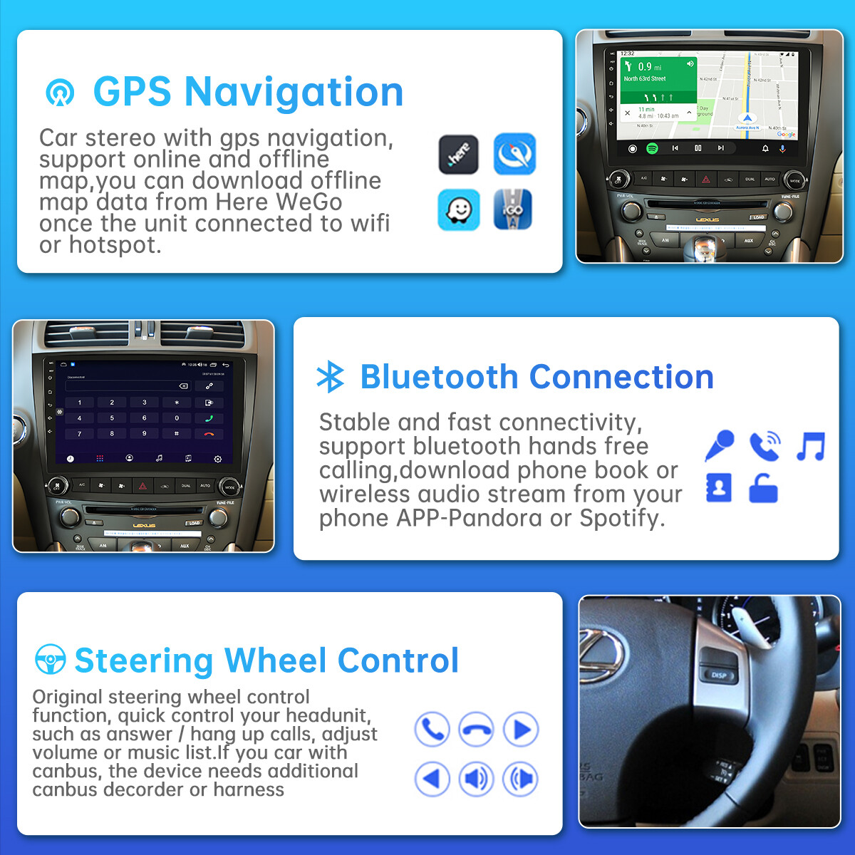 For Lexus IS250 IS350 2006-2012 Android 13 Car Stereo Radio GPS Nav BT RDS 32GB