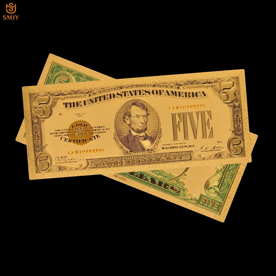1928 US $5 Gold Banknote With bag and certificate of authenticity