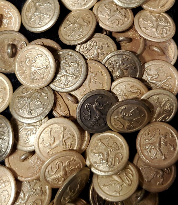 WWI German Bavarian Buttons brass finish, unpainted 18MM Lion buttons 1 pair