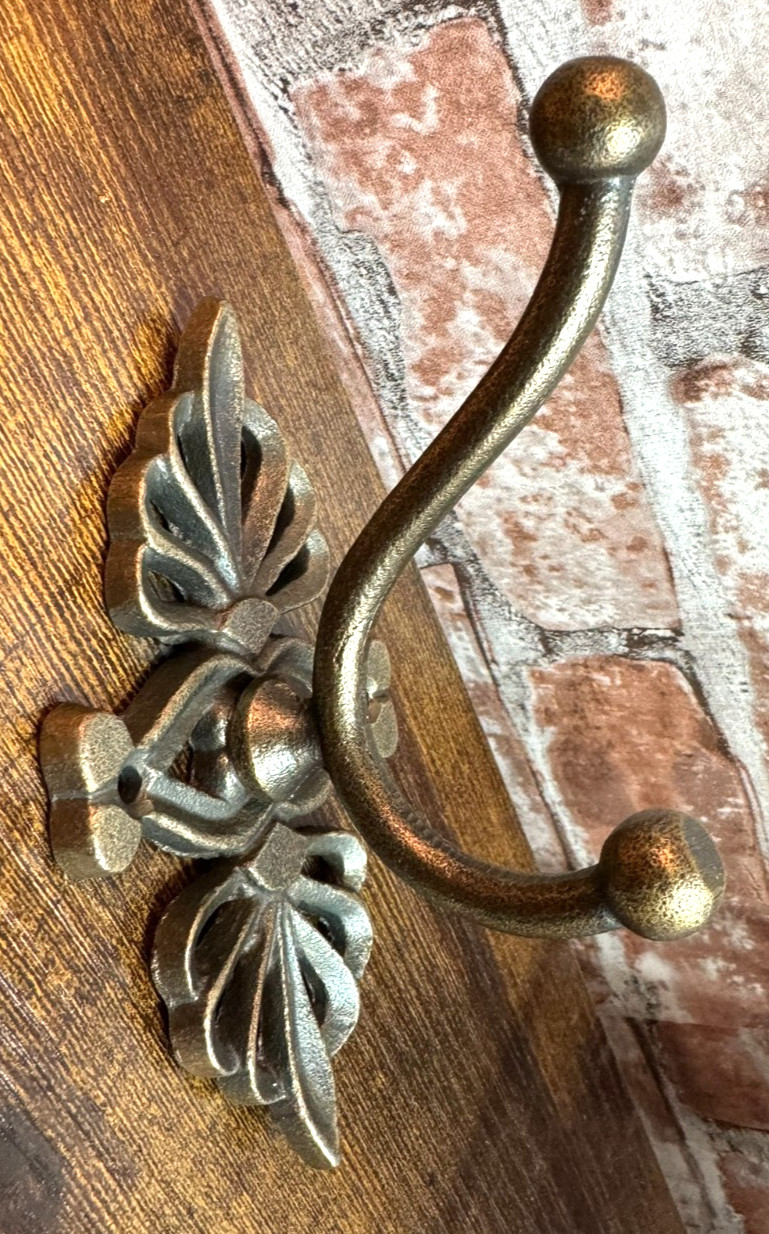Vintage/Antique French Ornate Victorian Brass Wall Hat Coat 2-Hook Rack French