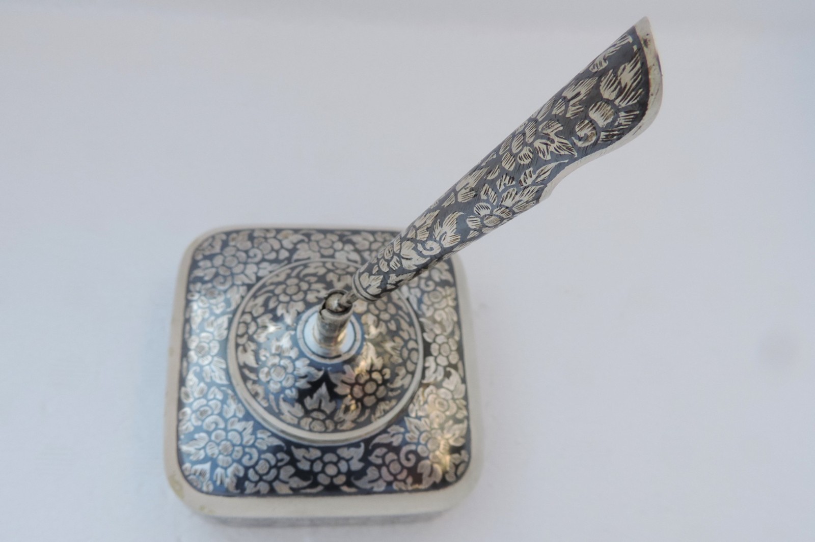 Thai Nakon Siam Sterling Silver Niello Pen Pencil Holder box Desktop Stand 205g