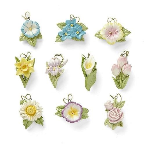 Lenox ~ Celebrate FLOWERS ~ 10 Piece Miniature Ornament Set ~ No Tree NIB