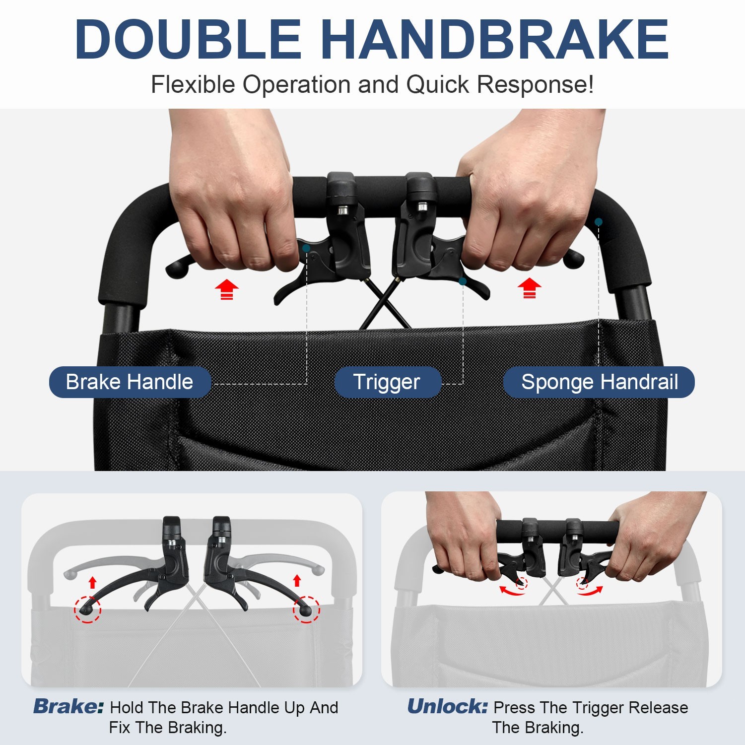 Only 16 lbs Ultra-Lightweight Foldable Transport Wheelchair, Dual handbrakes