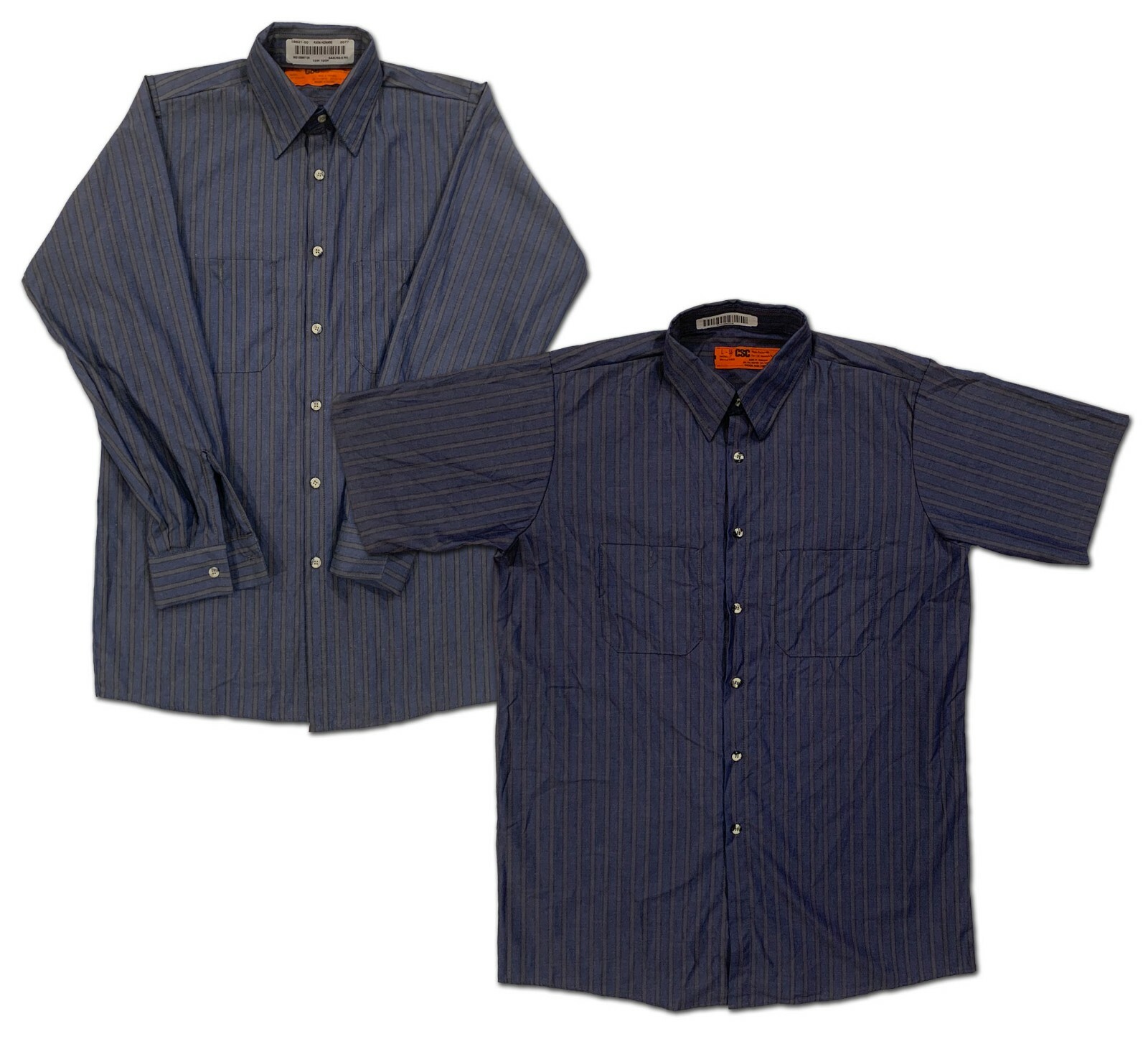 Red Kap CSC Industrial Stripe 2 Pocket Work Shirt Poplin Work Uniform Navy /Gray