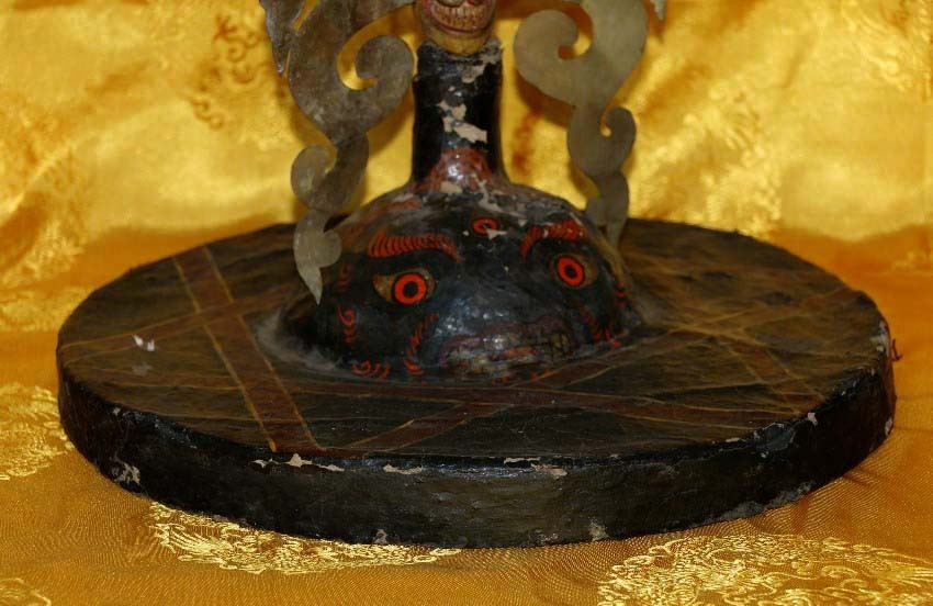 Real Rare Tibet 1800s Old Antique Buddhist Ritual Painted Lama Buddha Crown Hat