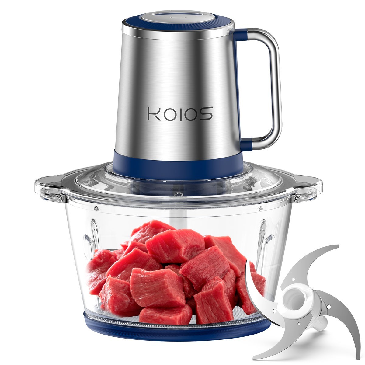 KOIOS Electric Food Processors Chopper w/8 Cup Glass Bowl Stainless Steel Blade
