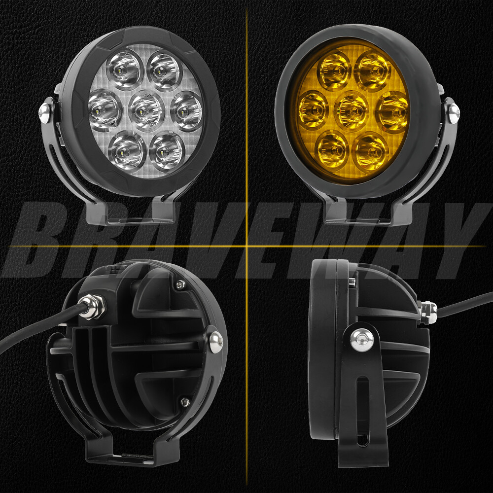 Pair Yellow White Motorcycle LED Spot Light Auxiliary Headlight Fog Driving Lamp