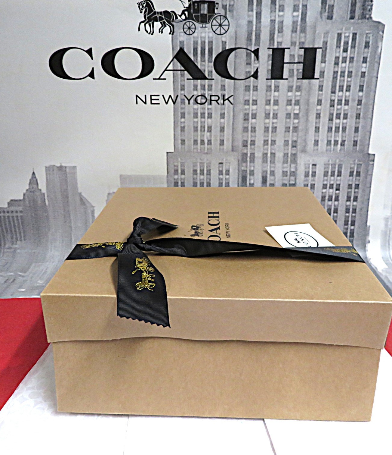 NEW 1 Med Coach Gift Box w/ Tissue~Sticker~3.5' Black Ribbon~10.5 x12.5 x4.5