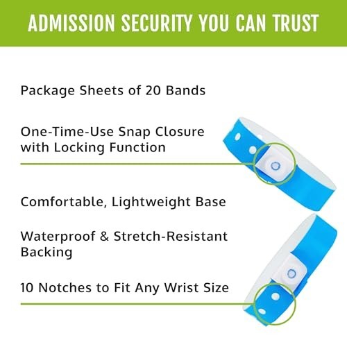 500 Neon Blue Plastic Wristbands - Durable, Secure Snap for Events, Parties & ID