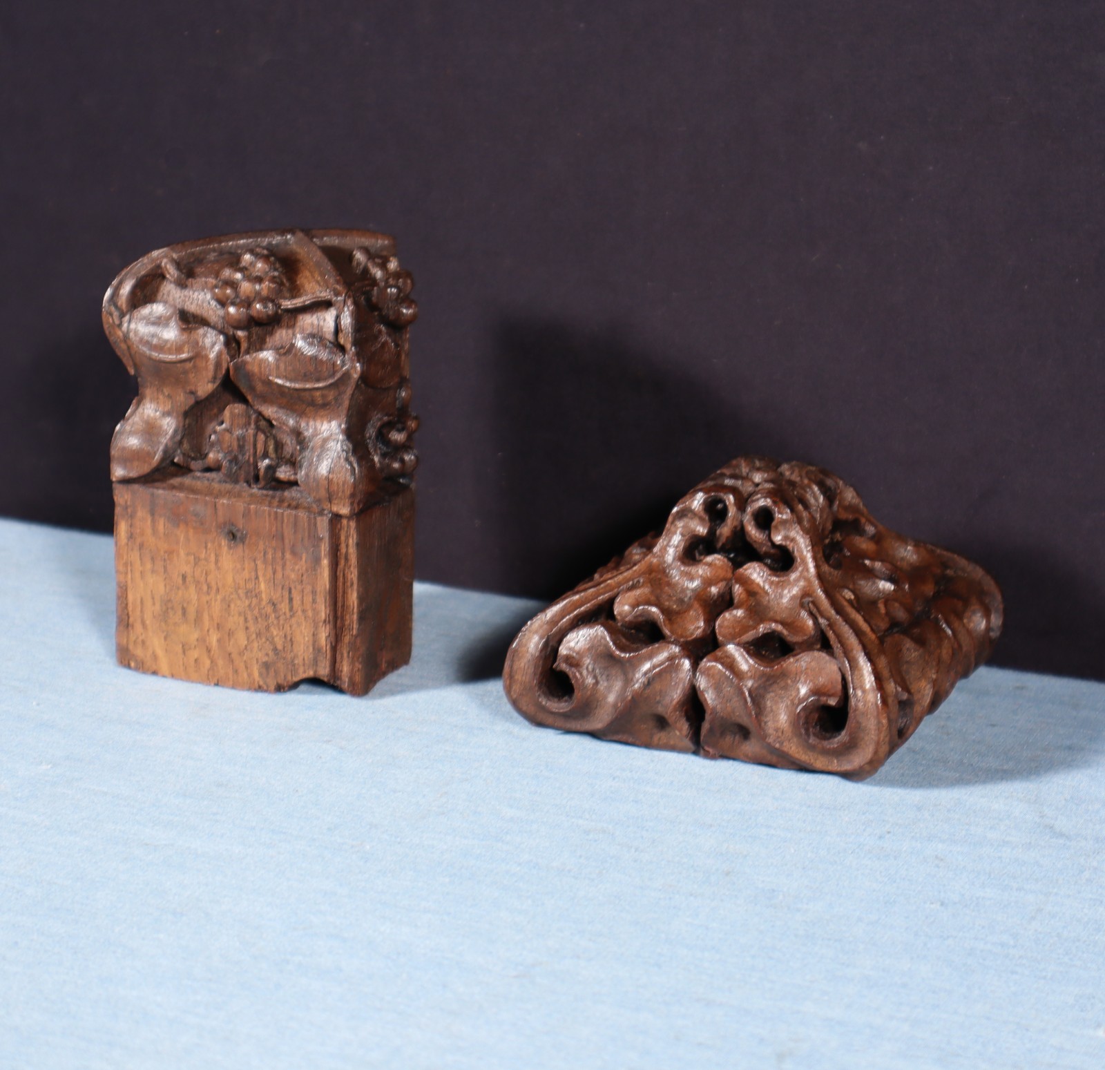 Two French Antique Highly Carved Trim/Corbels Solid Oak and Walnut Wood