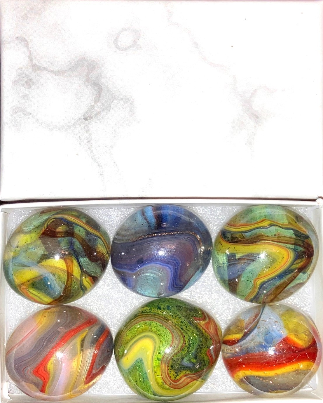 6 Jabo & D.A.S. Easter Eggs Marble Ingots Box Set Egg Marbles Gold Lutz Chain F