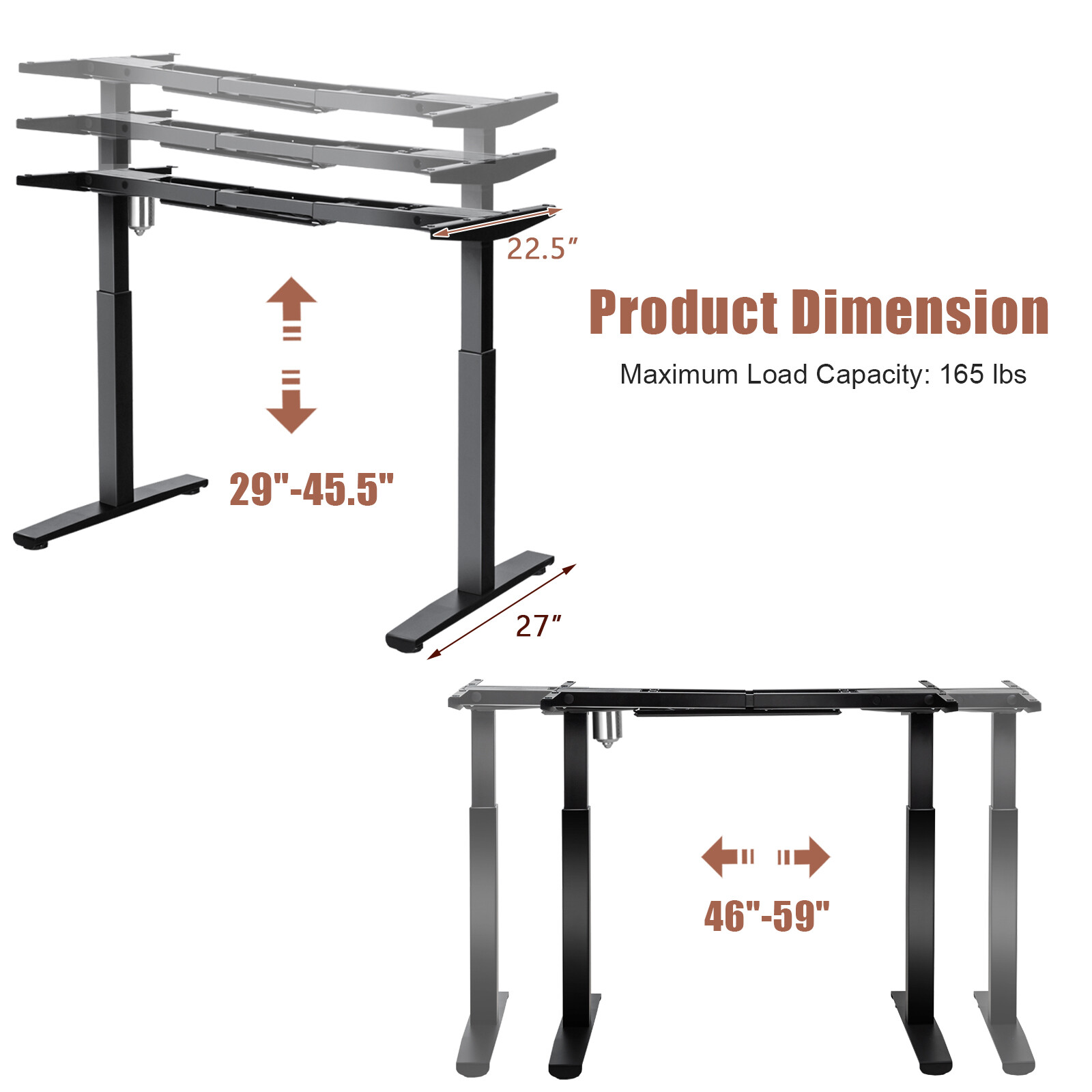 Electric Standup Desk Frame Ergonomic Sit to Stand Adjustable Workstation Base