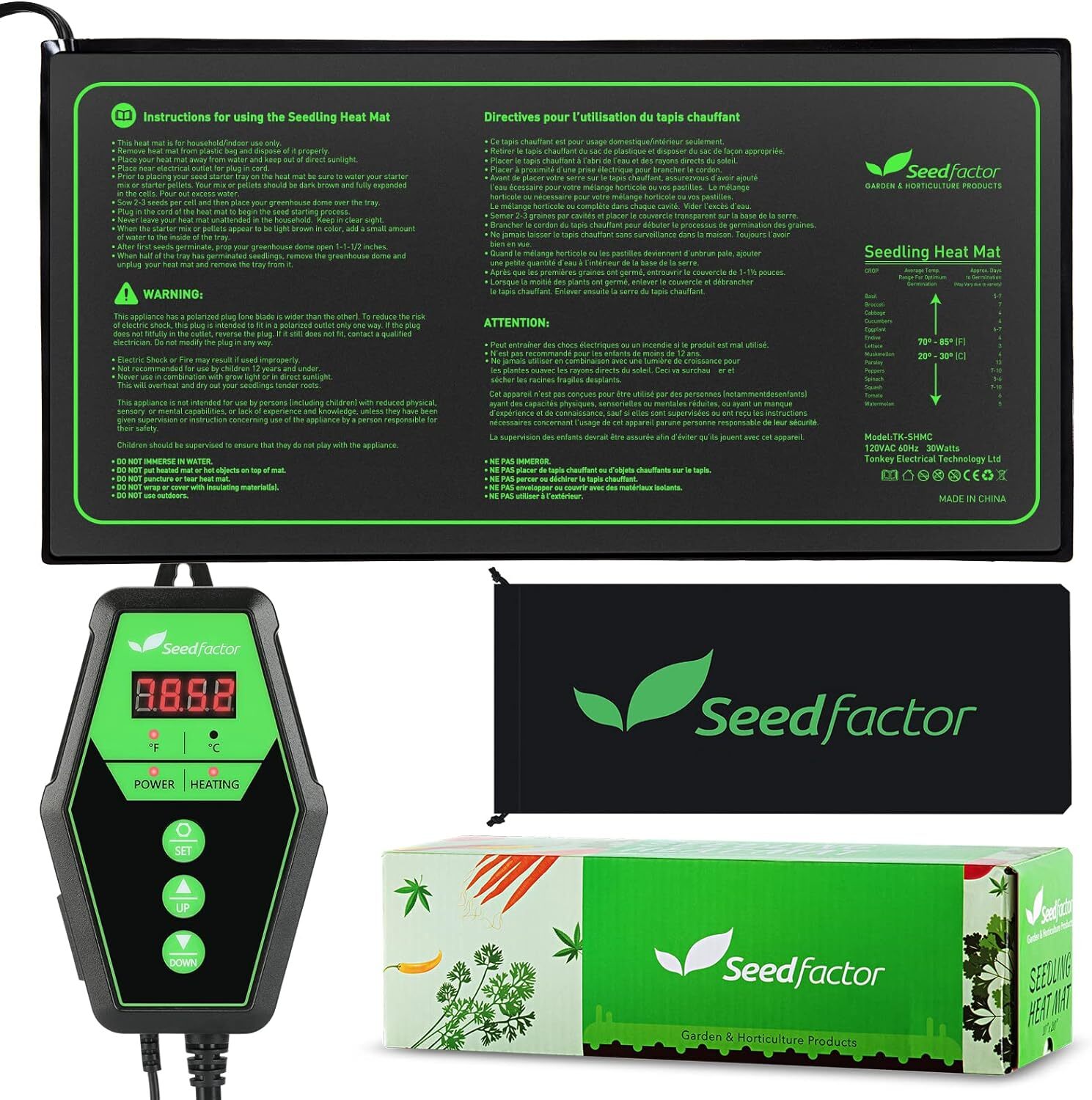 Seedling Heat Mat and Digital Thermostat Combo Set 2023 Seedfactor MET Certified