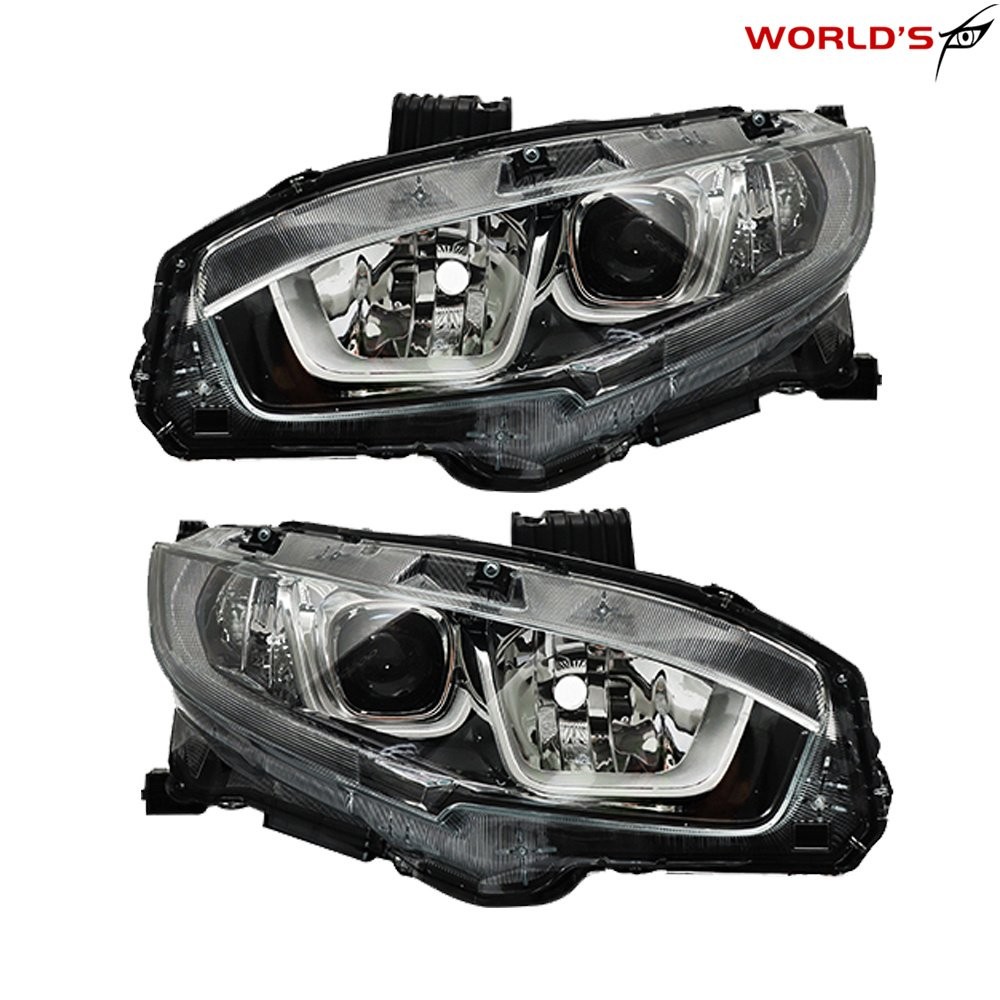 Pair For Honda Civic 2016-2020 Halogen W/LED DRL Headlights Assy Chrome Housing