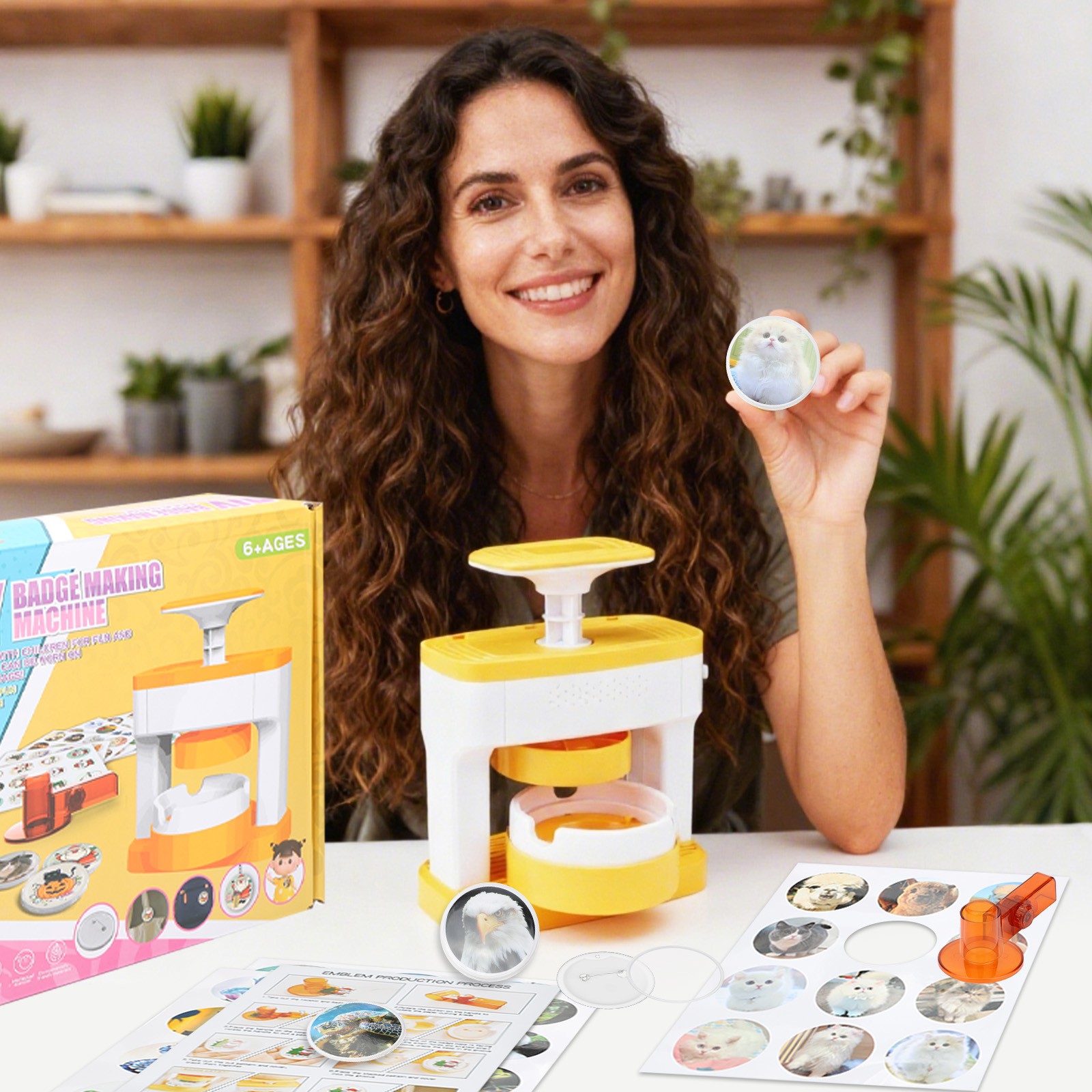 DIY Button Maker Machine ABS Badge Making Kit with 48 Patterns & Circle Cutter