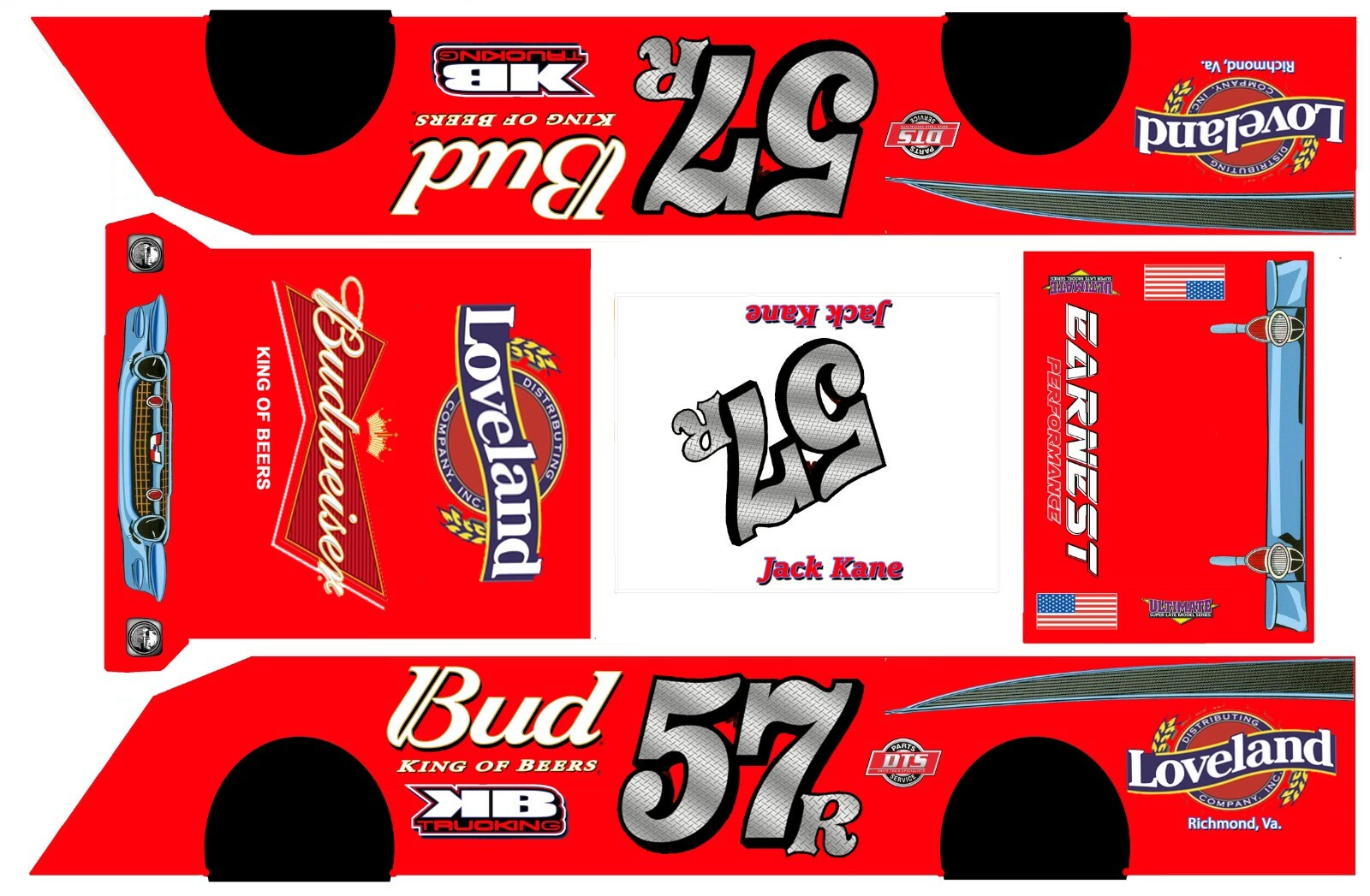 #57 Budweiser Crate Dirt Late Model 1/64th Scale Waterslide Decal