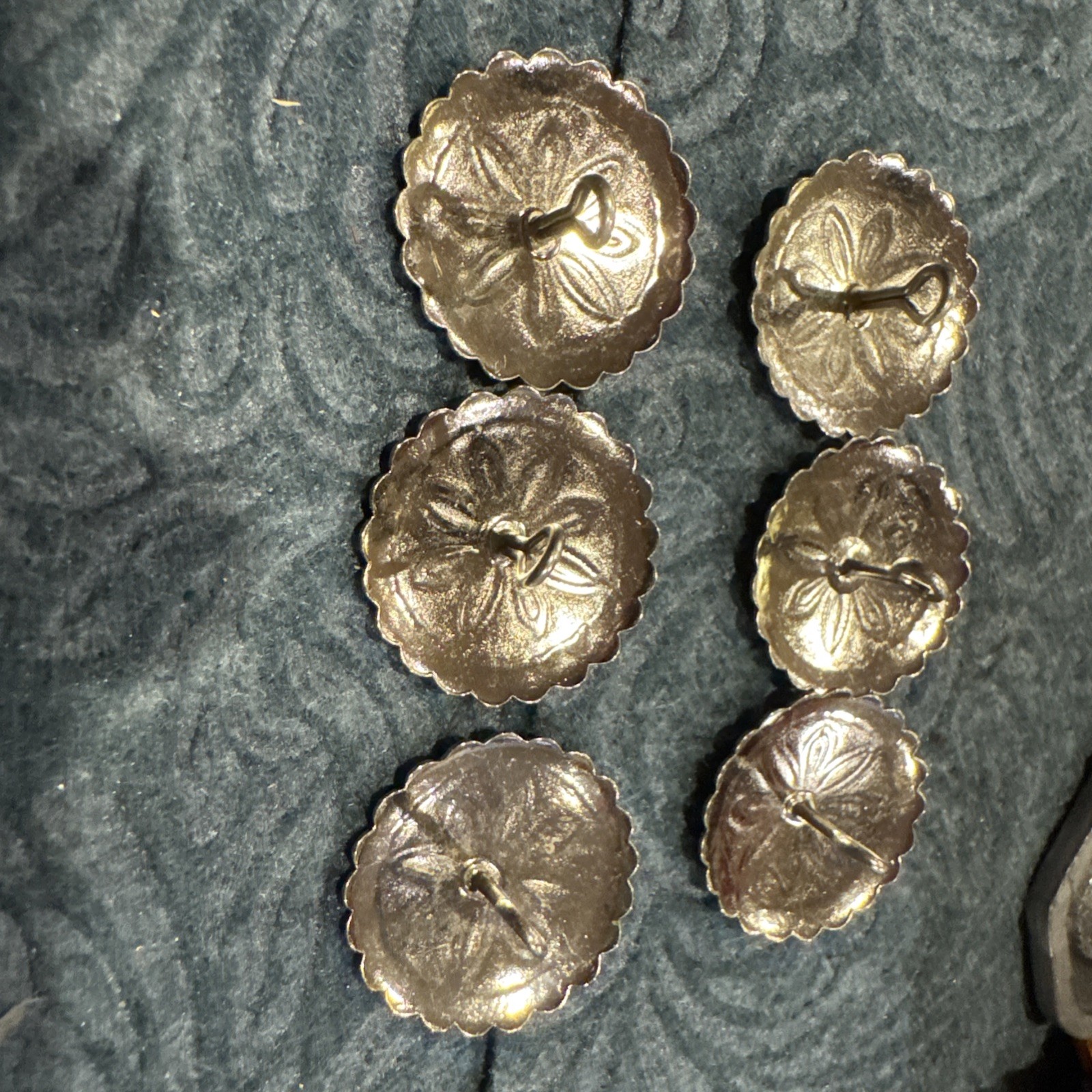 6 - Silver Tone Concho Buttons - Western, Native Crafts - 1" Large Hand Crafted