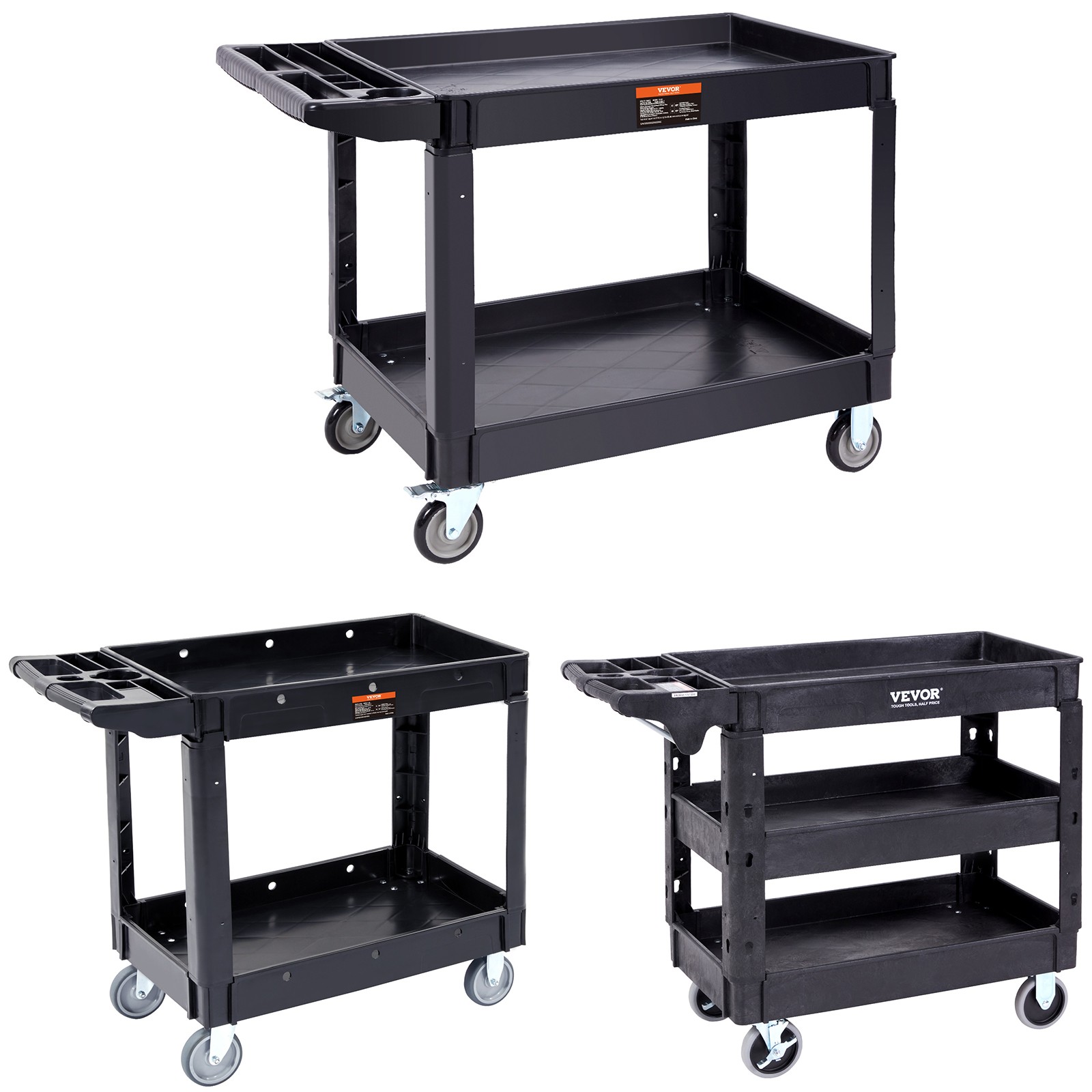 Utility Service Cart Rolling Cart 2/3 Shelf 550LBS with 360° Swivel Wheels