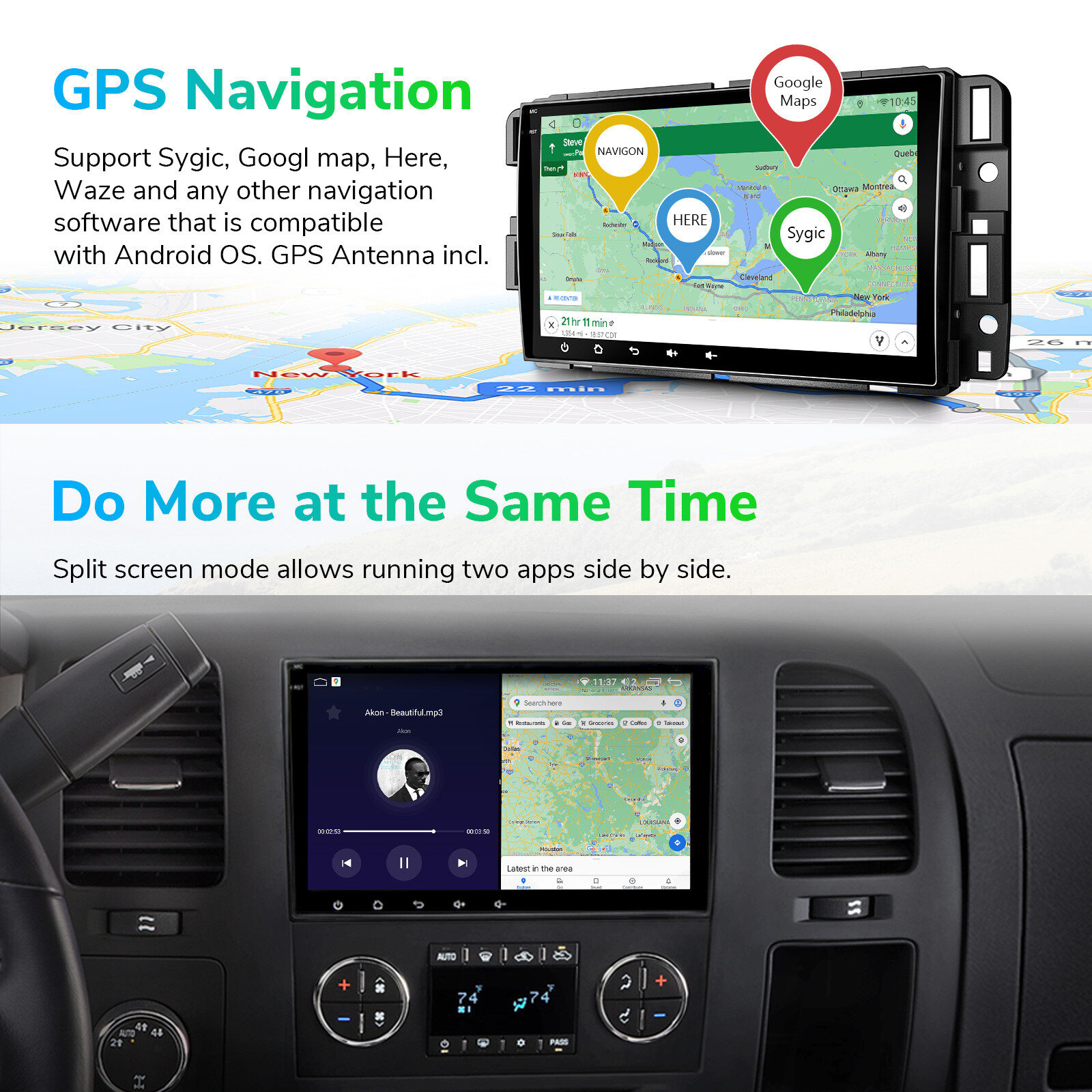 CAM+Car Stereo Android 12 8Core 4+64 For GMC Chevrolet Chevy Yukon Sierra Acadia