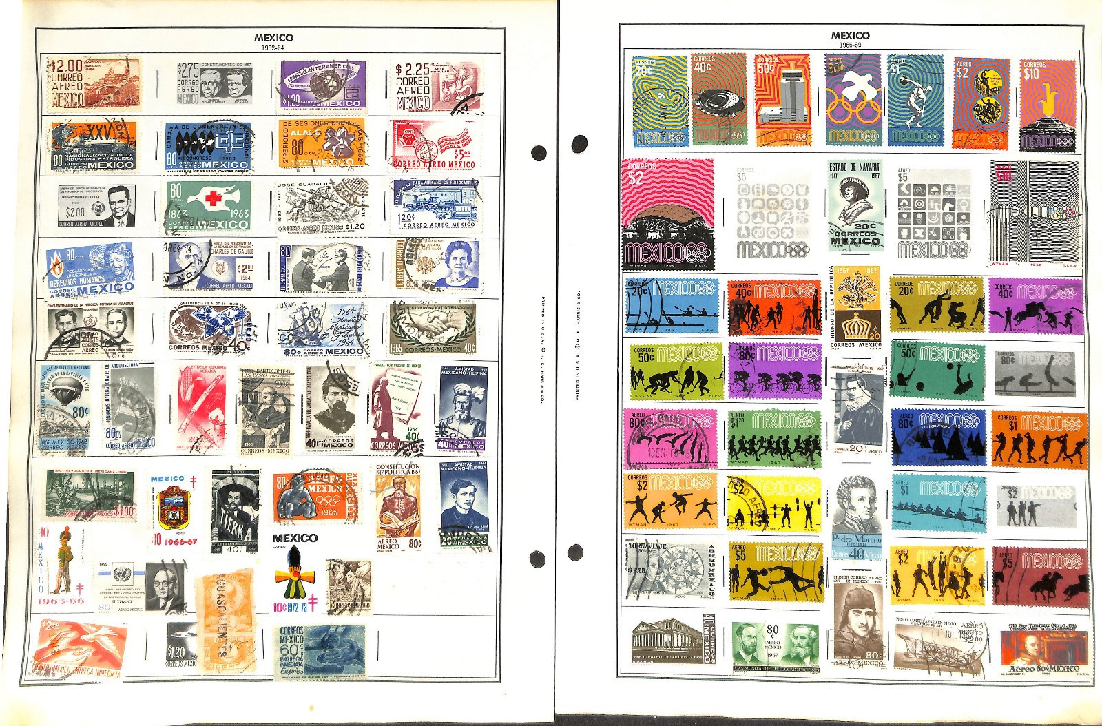 Mexico Stamp Collection on 40 Harris Pages, 1884-1990 (BH)