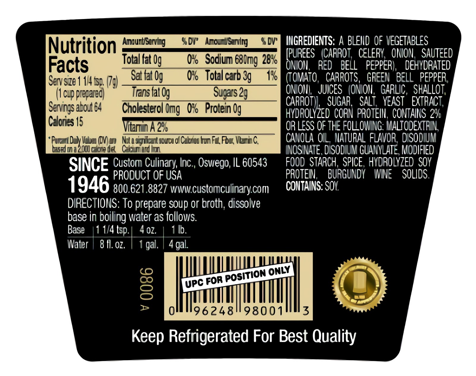 Custom Culinary Gold Label Base Savory, Roasted Vegetable, 1 Pound