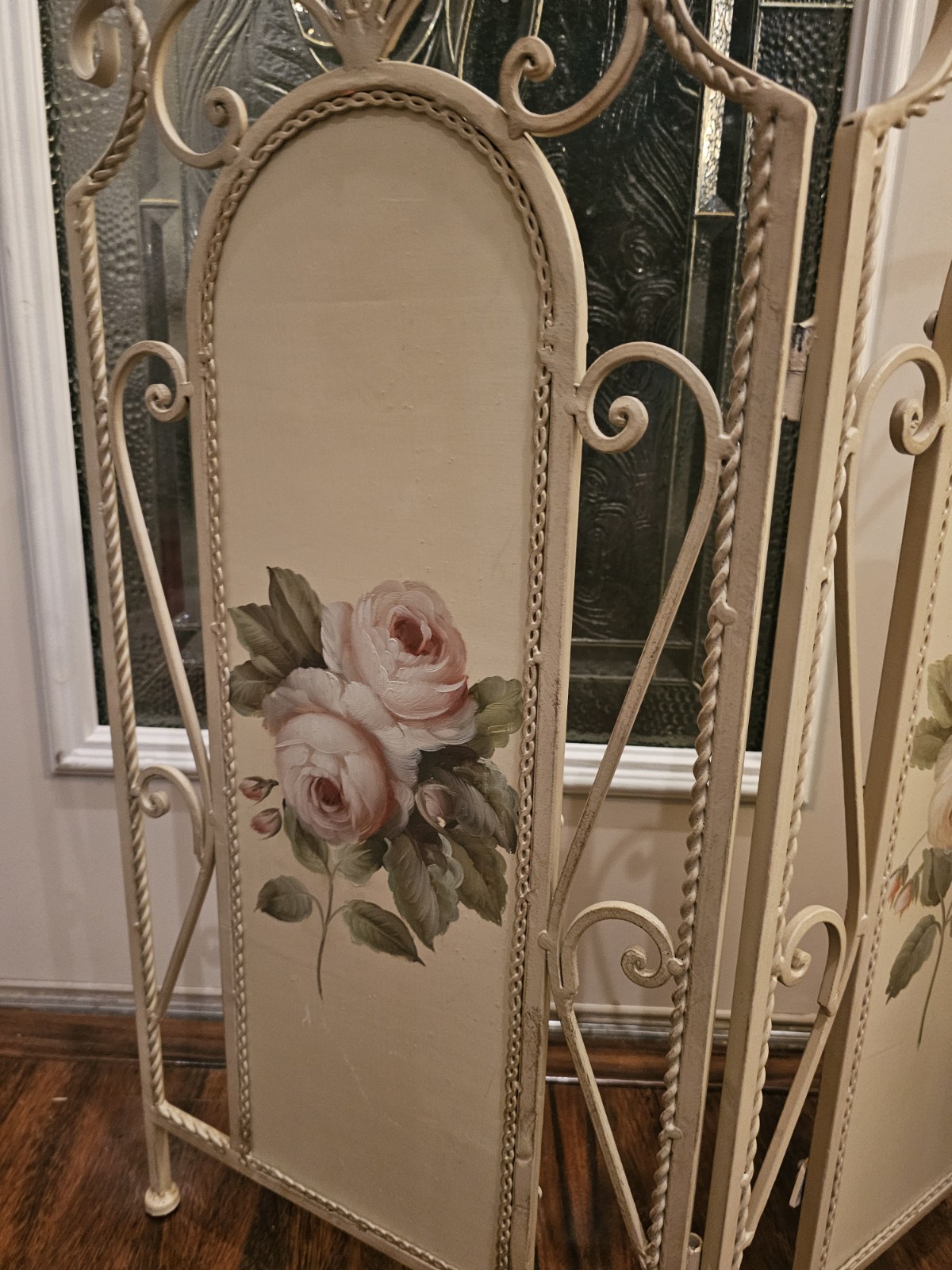 Vintage Victorian WroughtIron Short Room Divider W/Rose Panels-Very Good