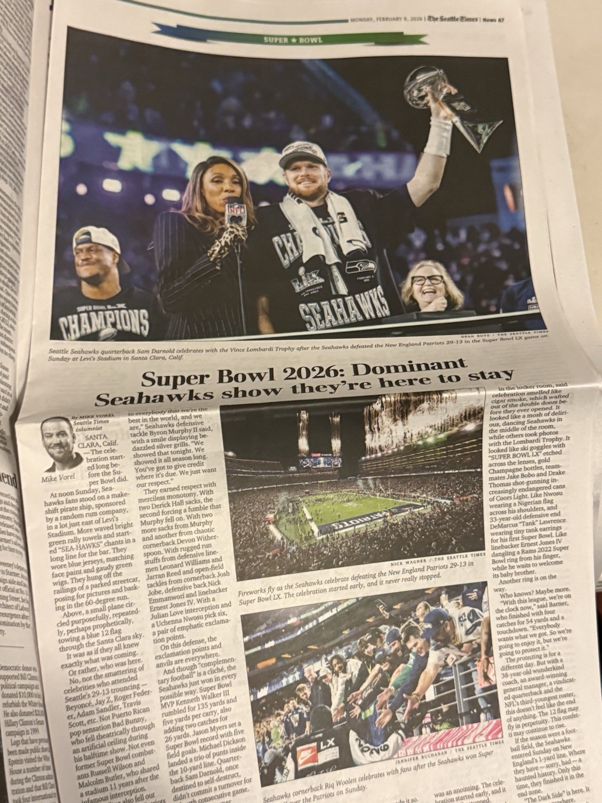 The Seattle Times Newspaper - Seahawks Super Bowl Redemption 2/9/2026 - NEW