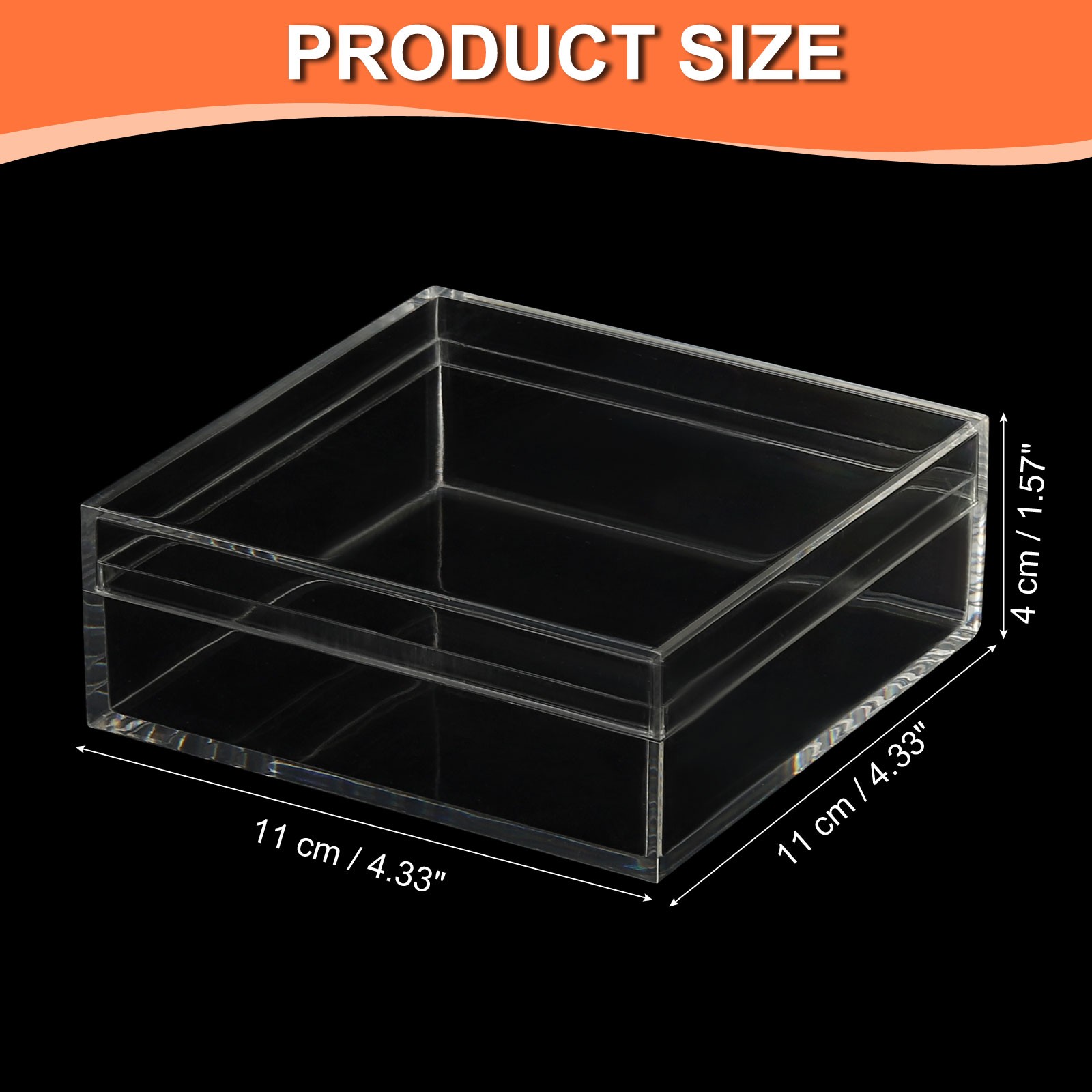 4.33" x 4.33" x 1.57" Acrylic Box with Lid Clear Acrylic Display Boxes