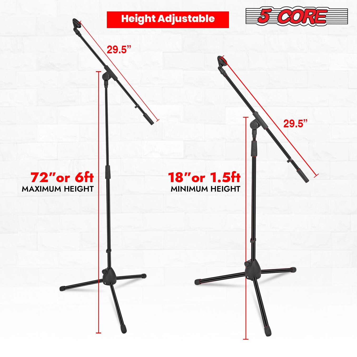 5Core Microphone Stand Floor Tripod Height Adjustable Telescoping Boom Arm
