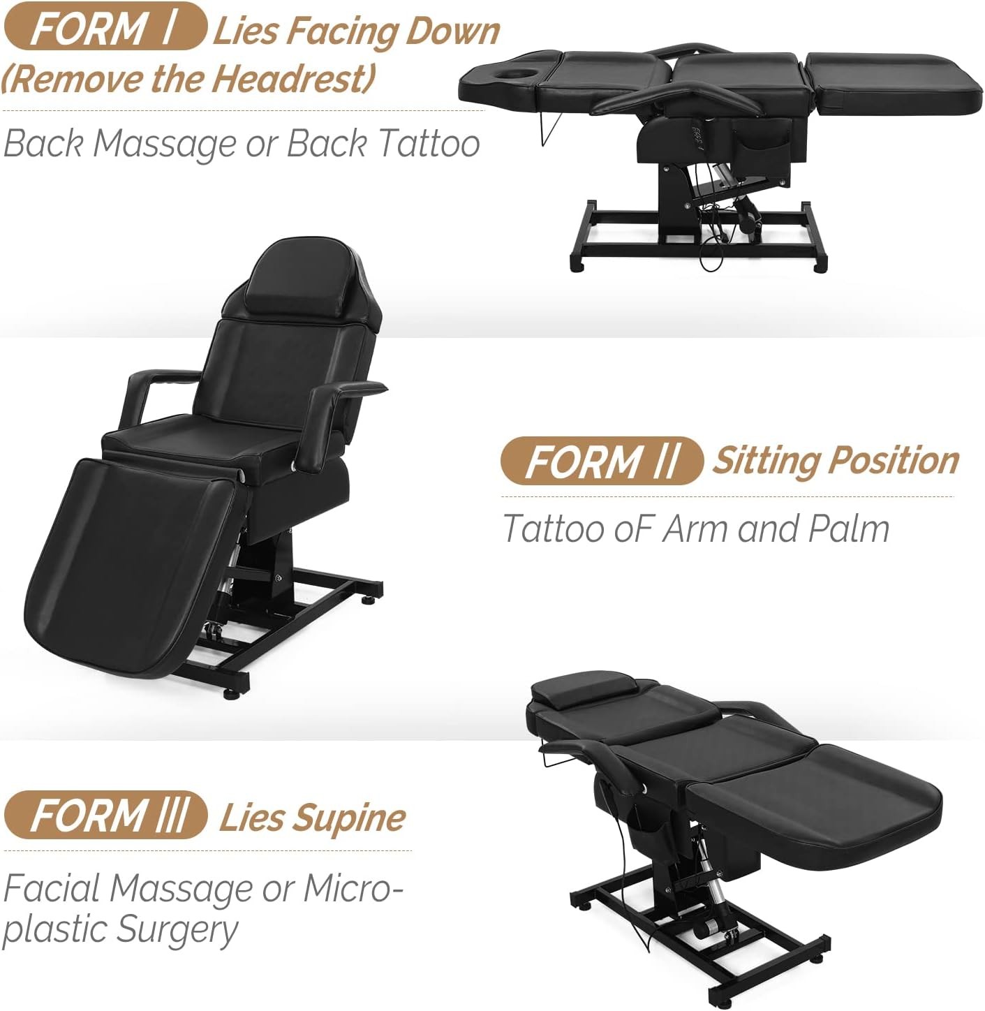 Fully Electric Salon Facial Bed Chair Multi-Purpose Massage Tattoo Table Black