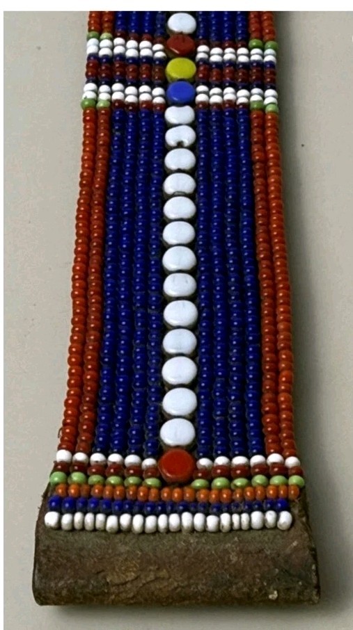 Antique African Maasai Beaded Leather Strap 8" Petina & Handbeading - Decorative