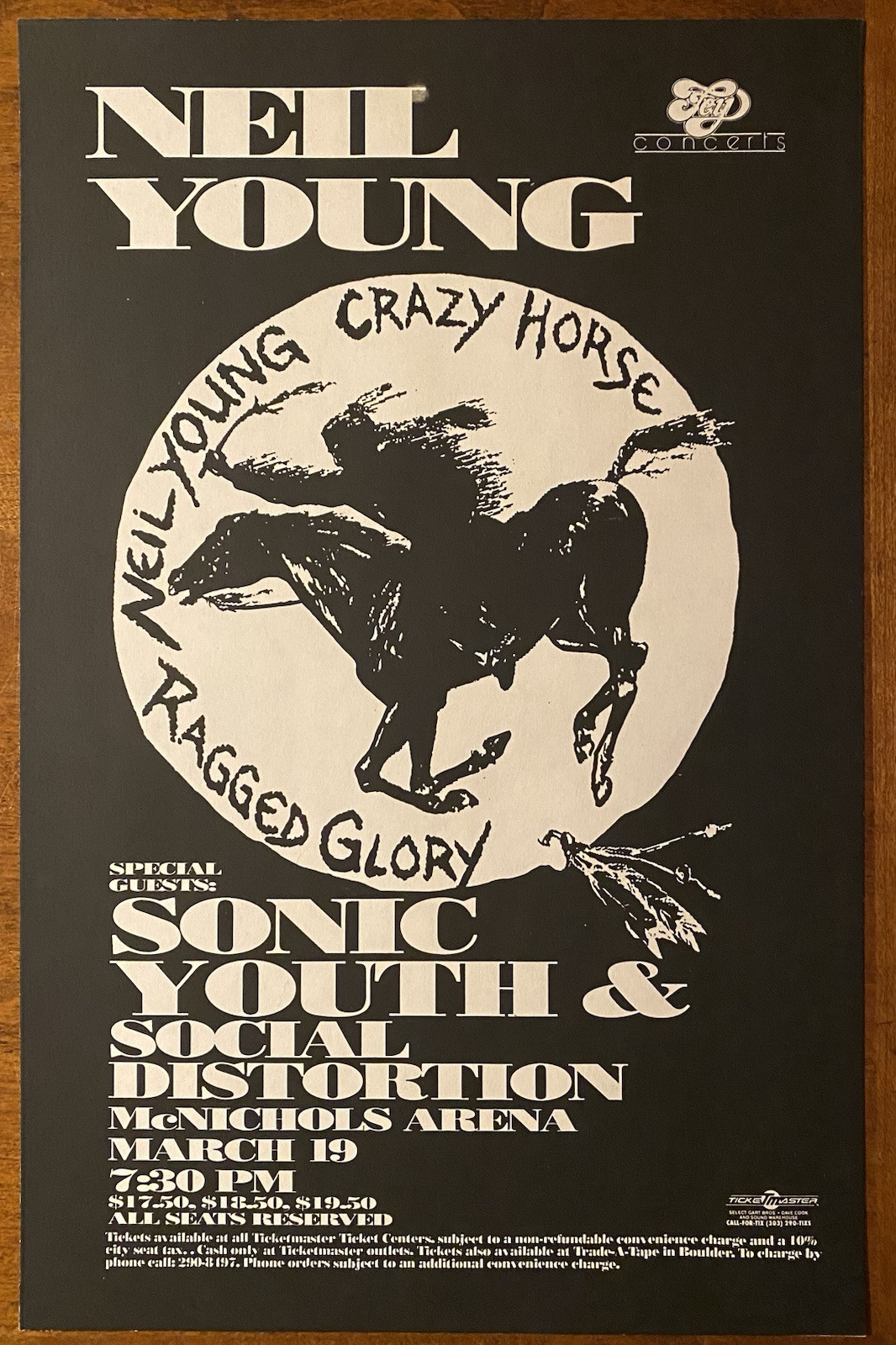 NEIL YOUNG McNichols Arena 1991 CONCERT POSTER Sonic Youth Social Distortion