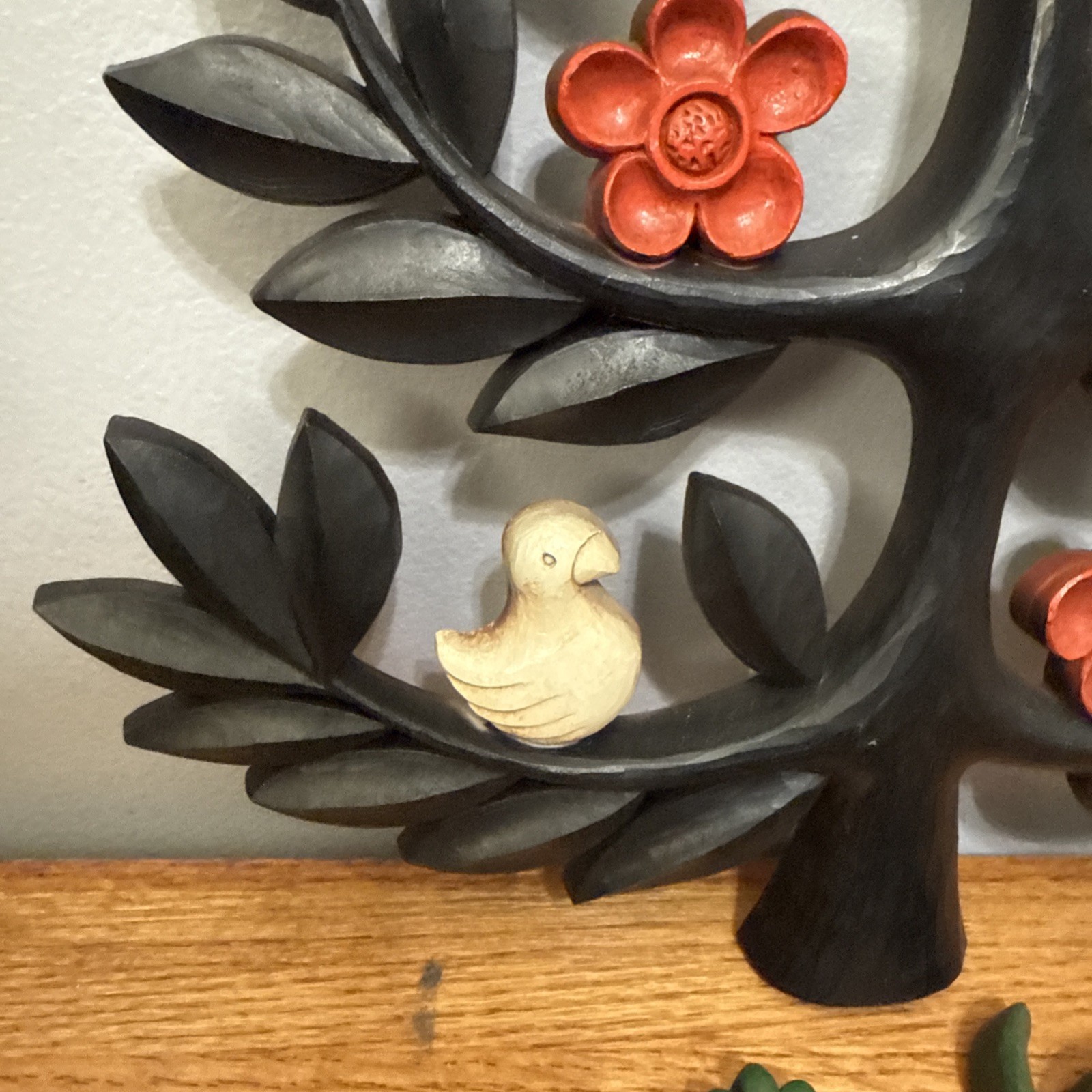 Vtg Set of 2 HOMCO Tree of Life Wall Plaques Boho Animals Flowers 14" x 13.5"