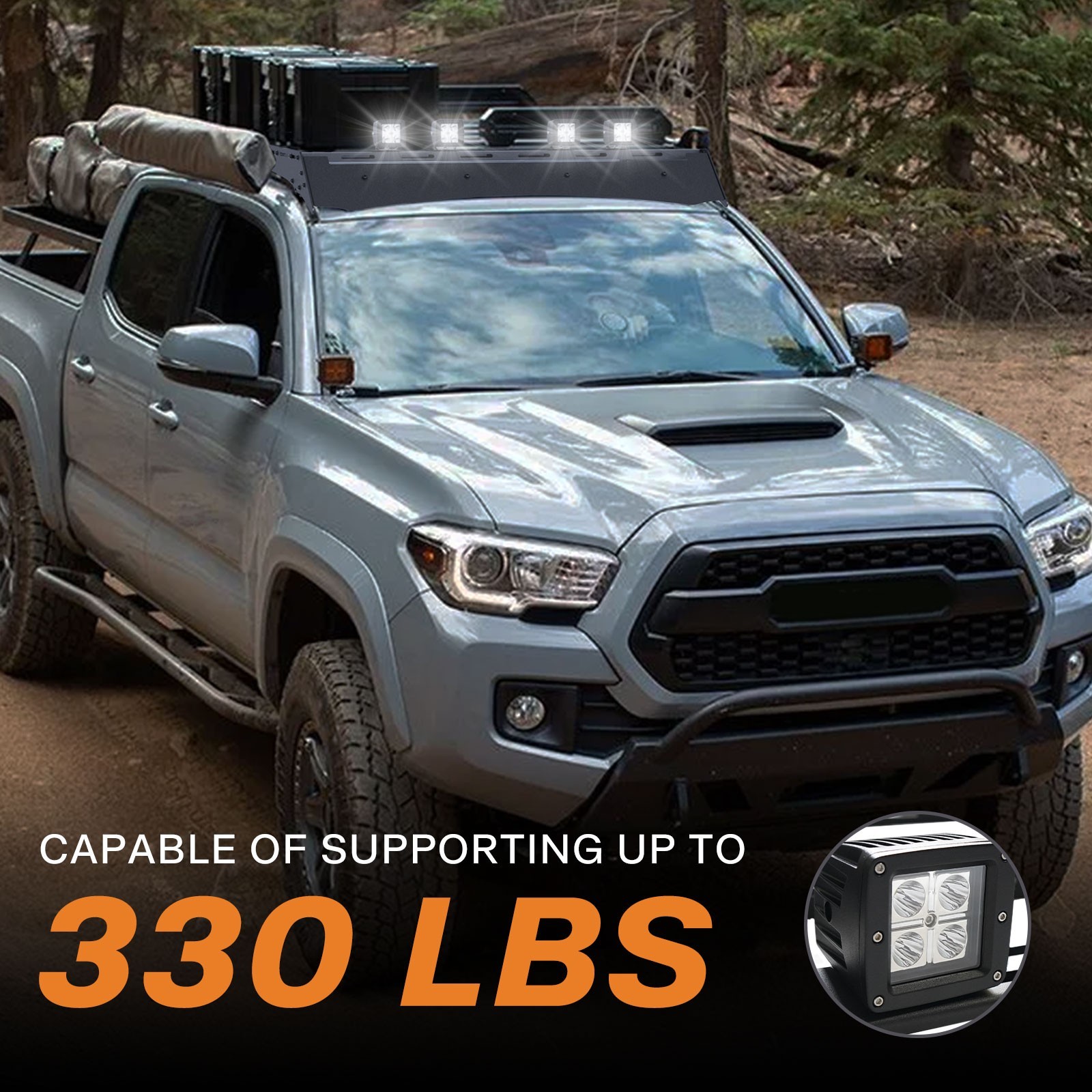 US For 2005-2023 Toyota Tacoma Double Cab Roof Rack Cargo Carrier w/LED Light