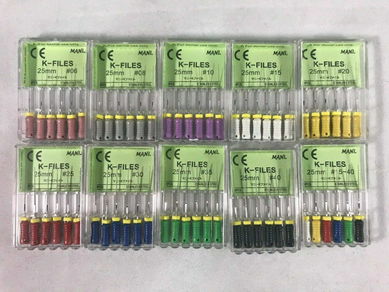 Mani Dental Root Canal Endo Stainless Steel K-files 25mm All Sizes 30 Files/pk