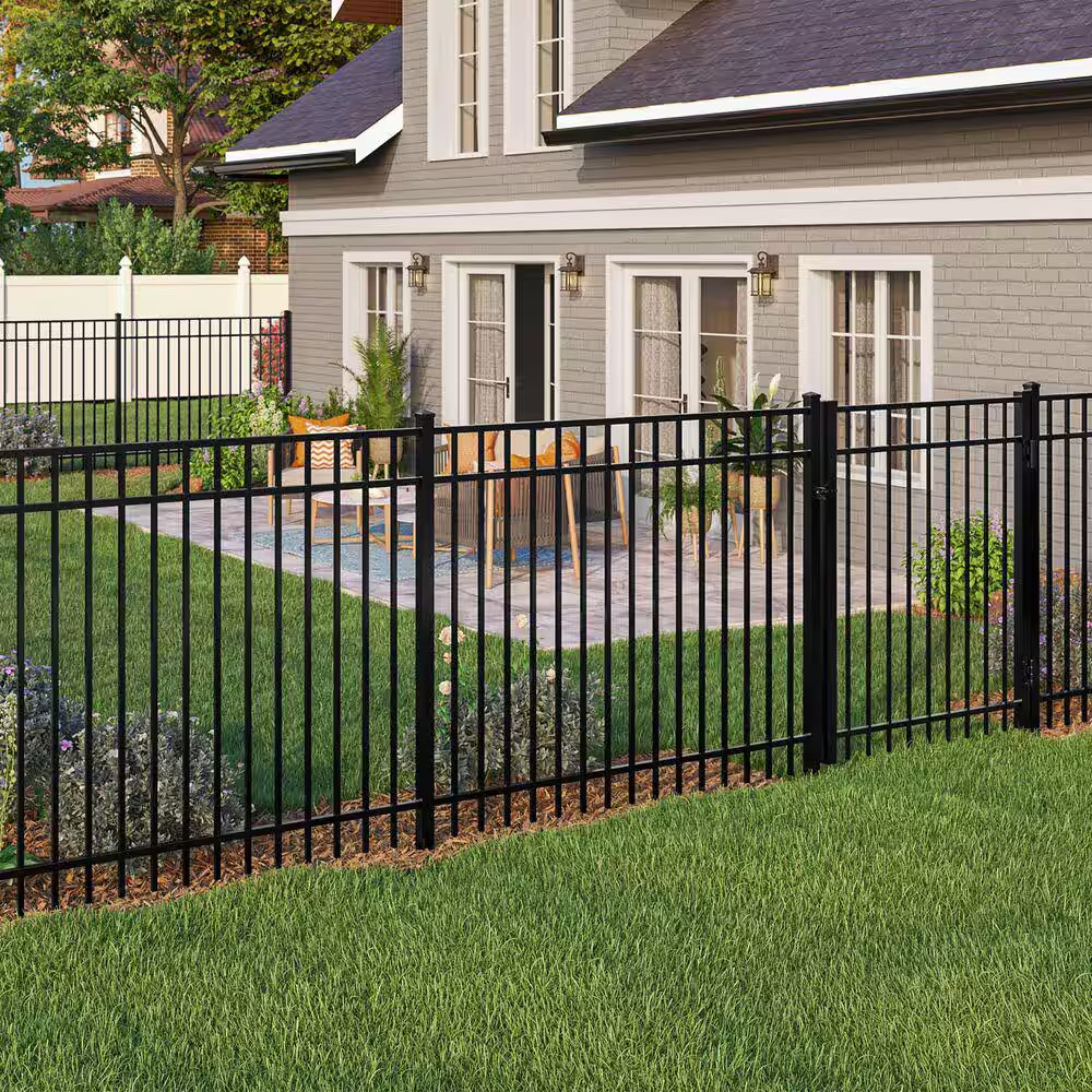 Mitchell 5 Ft. H X 6 Ft. W Black Aluminum Pre-Assembled Flat Top Spaced Picket F