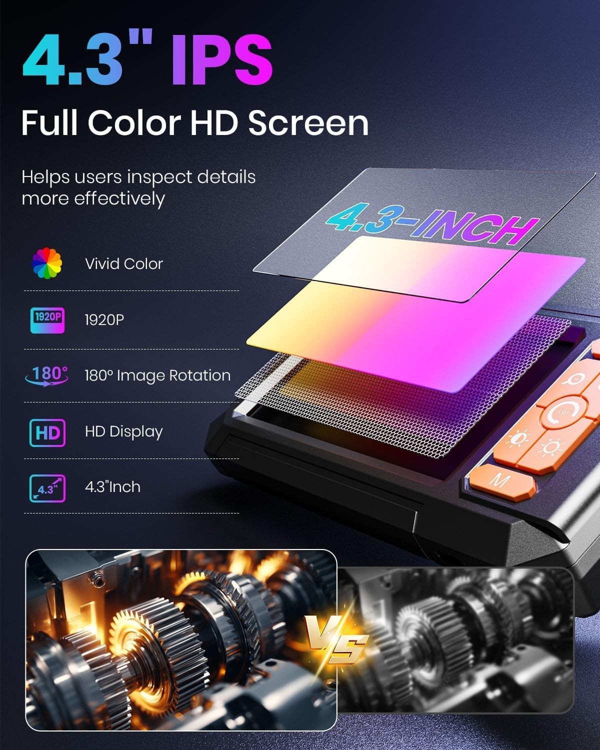 New Endoscope Camera with Light,Borescope Cameras with 4.3" IPS 1920P 16.5 FT