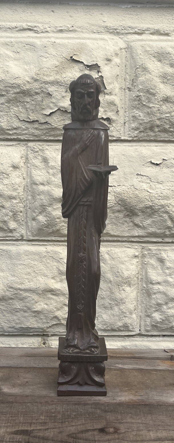 Vintage Saint Dominic Statue Hand Carved Mexico Monterrey Artist Signed 20”