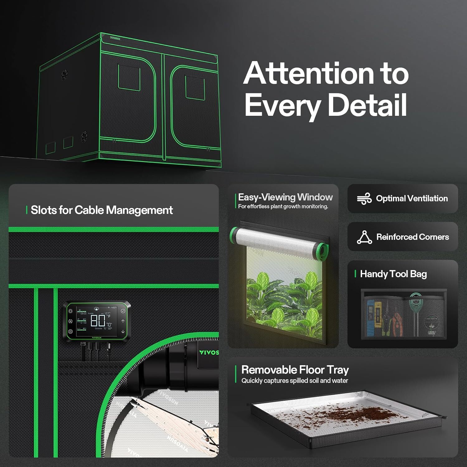 VIVOSUN 8x8ft Grow Tent Kit 96"x96"x80" w/ 6" Inline Fan & VS1000 LED Grow Light