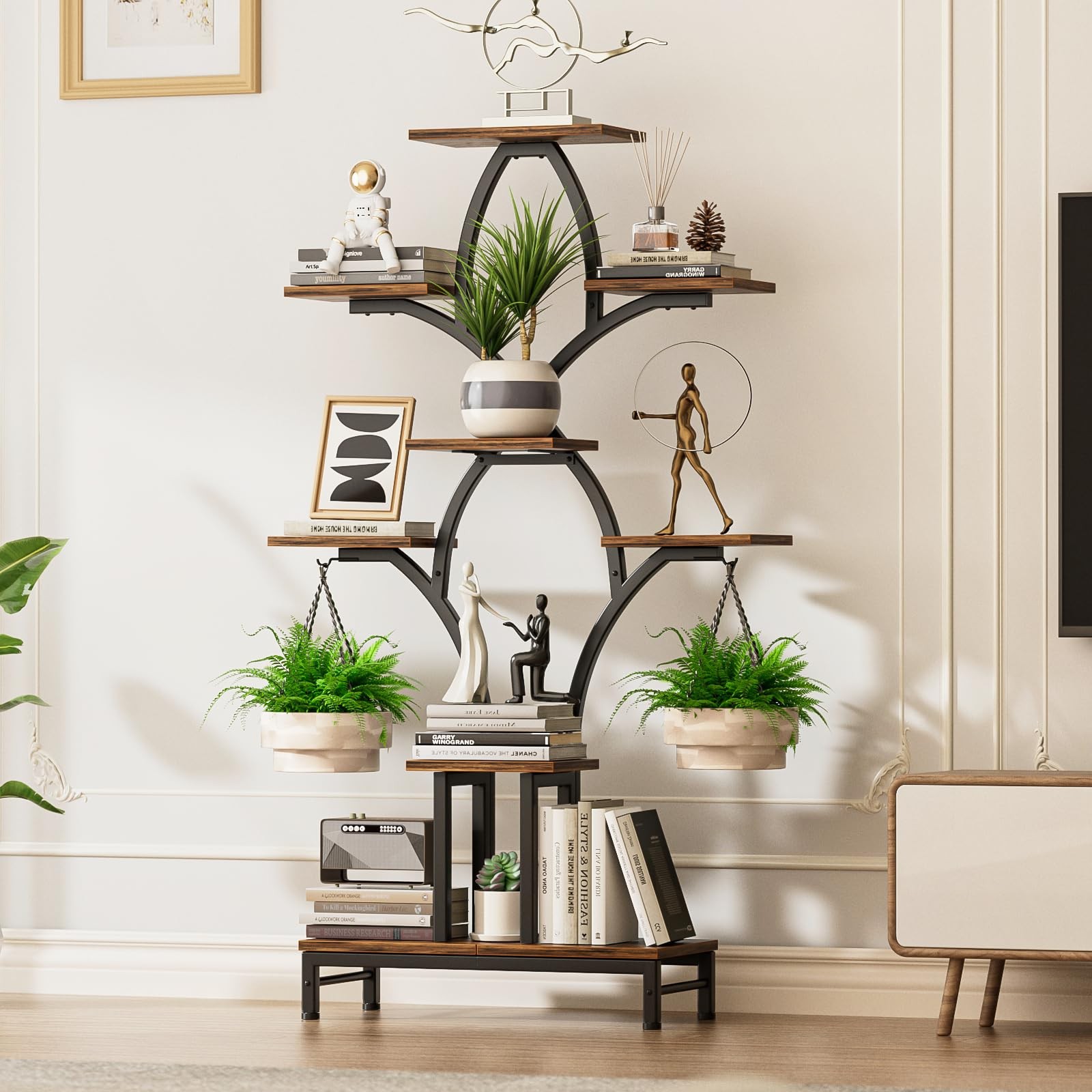 NEHAJUNXI Plant Stand Indoor with 4 Grow Lights - 63" Tall Plant Shelf- 8 Tie...