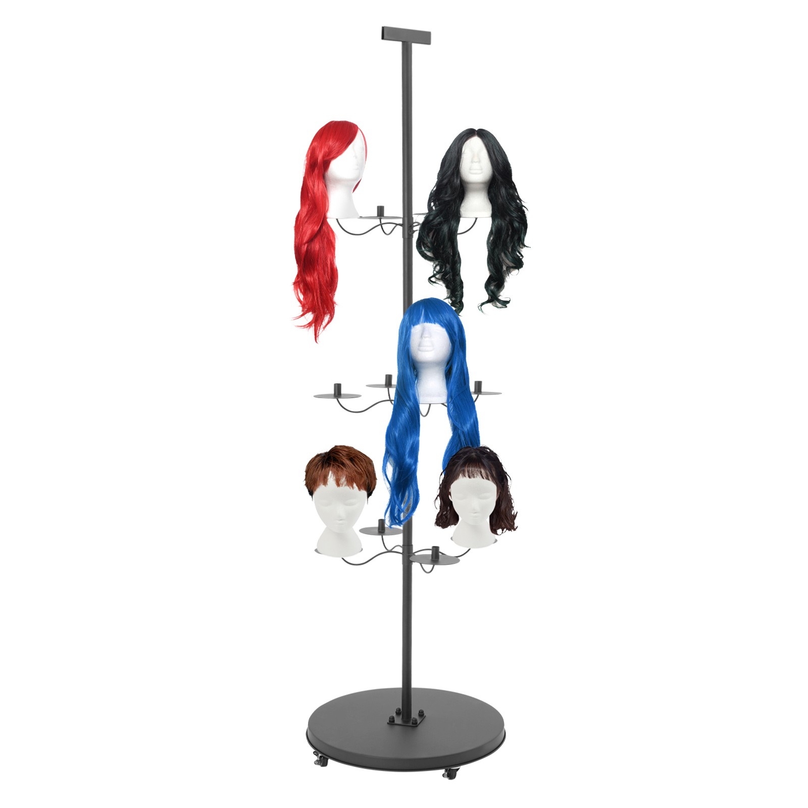 12-head Wig Holder Black Wig Head Stand Wig Display& Storage Rack 19.69*70.08in