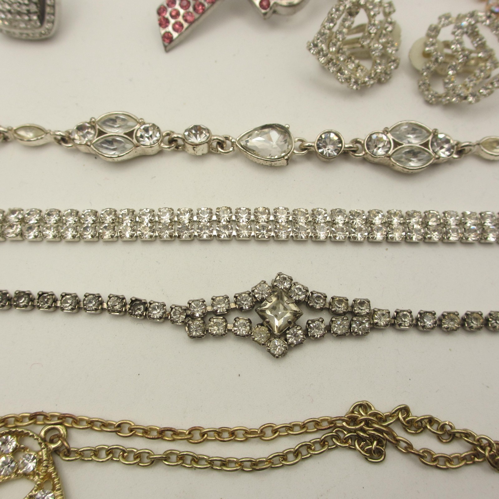 Vintage Rhinestone Jewery Lot Bracelets Necklaces Earrings Shoe Clips Brooch