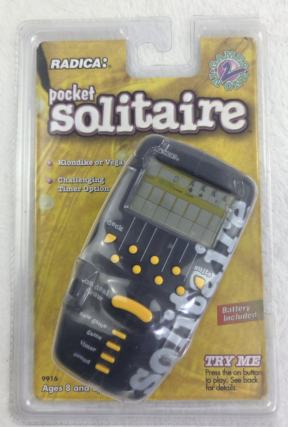 Radica Pocket Solitaire Electronic Handheld Game 2-in-1 Klondike Vegas 1998 New